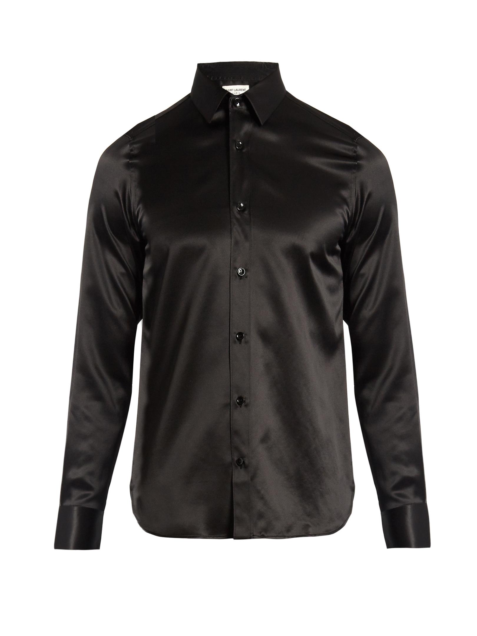 Saint Laurent Point-collar Silk-satin Shirt in Black for Men | Lyst