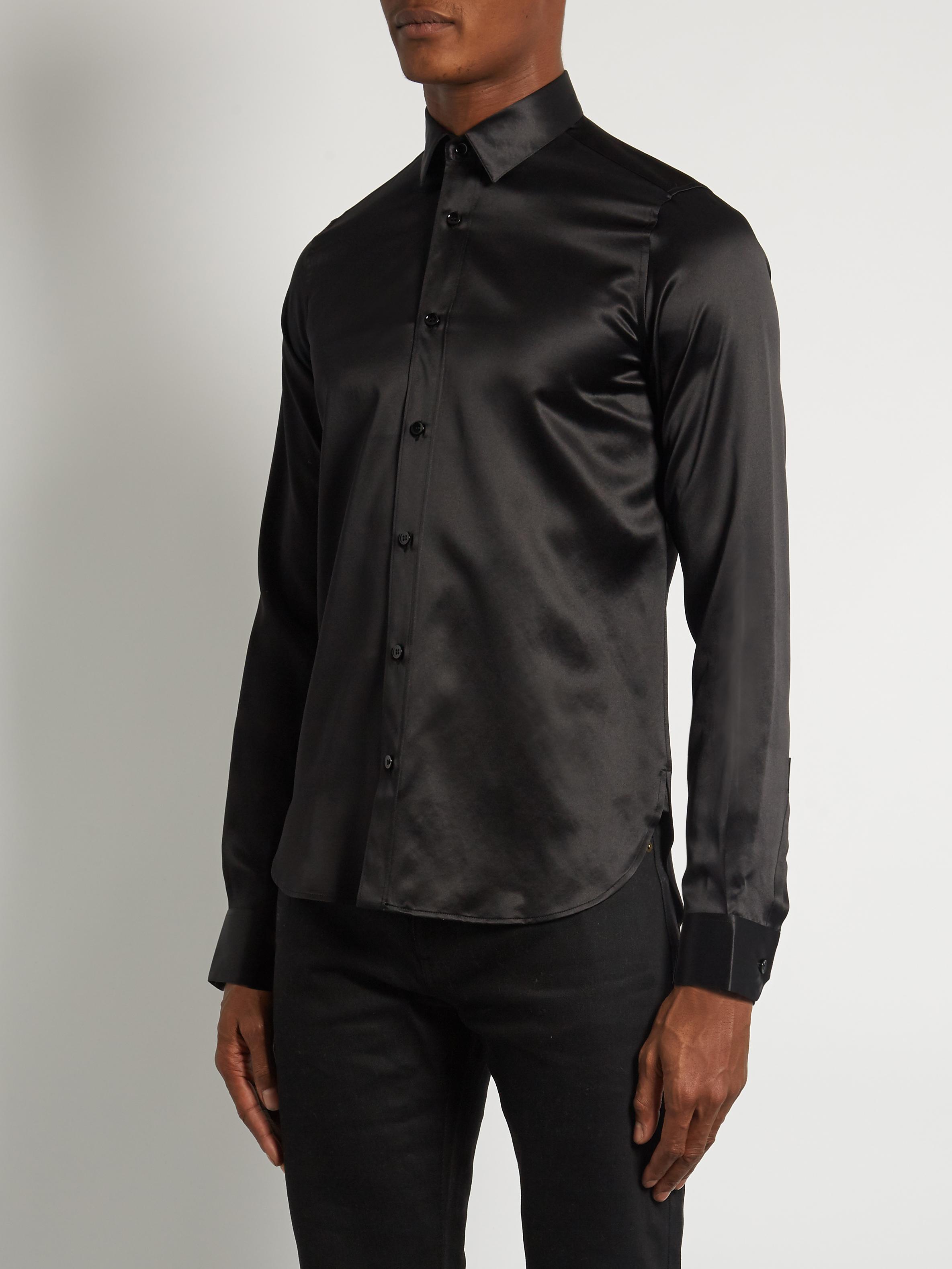 Saint Laurent Point-collar Silk-satin Shirt in Black for Men - Lyst