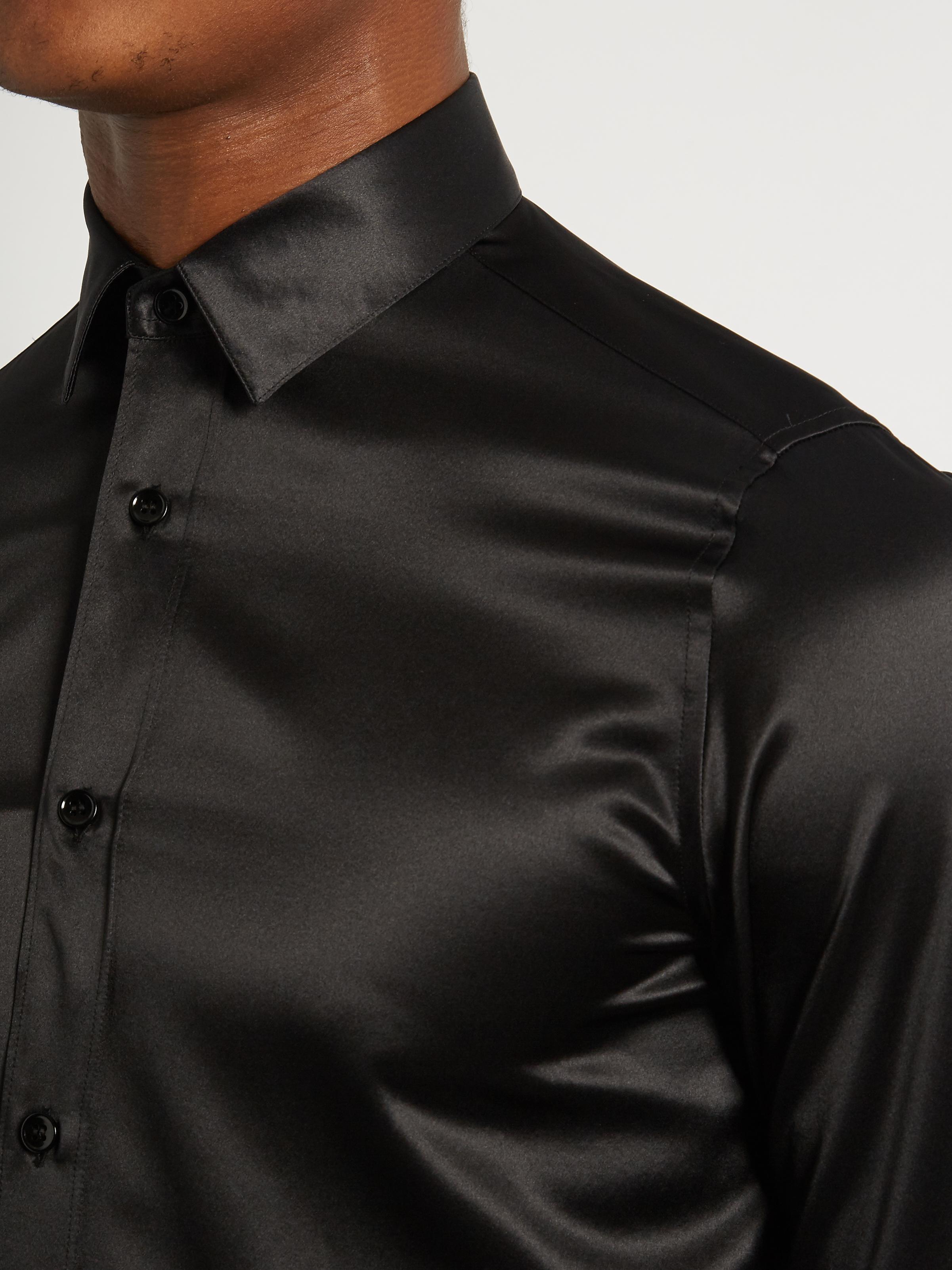 Saint Laurent Point-collar Silk-satin Shirt in Black for Men - Lyst