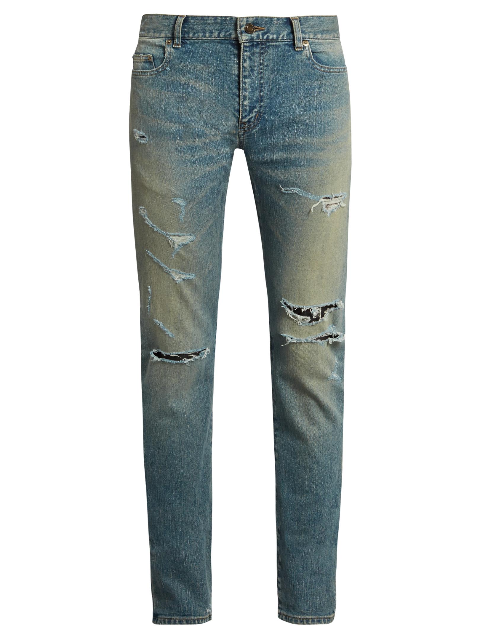 Saint Laurent Denim Distressed Skinny Jeans in Denim (Blue) for Men - Lyst