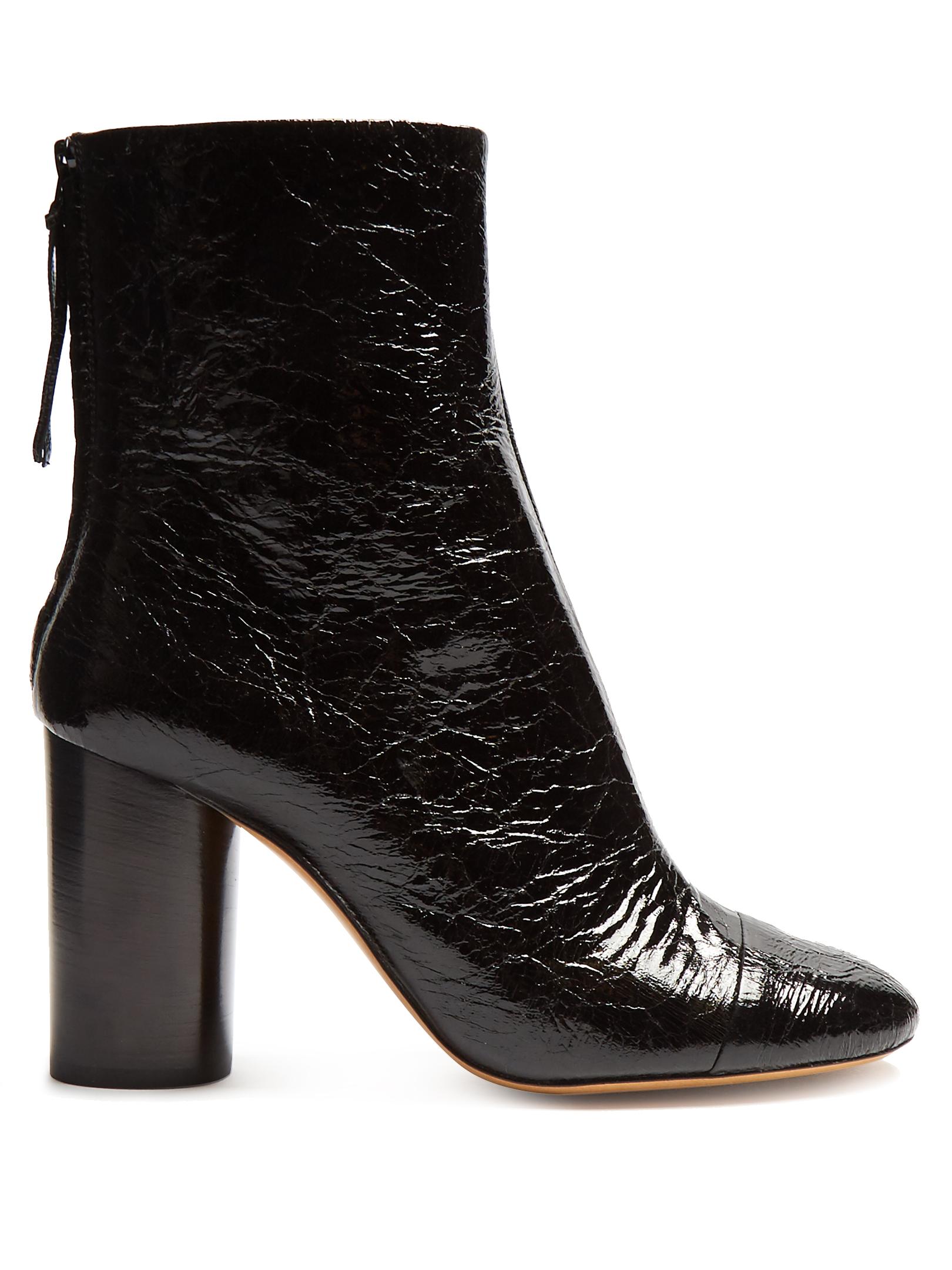 Isabel marant Grover Crinkle Patent-leather Ankle Boots in Black | Lyst