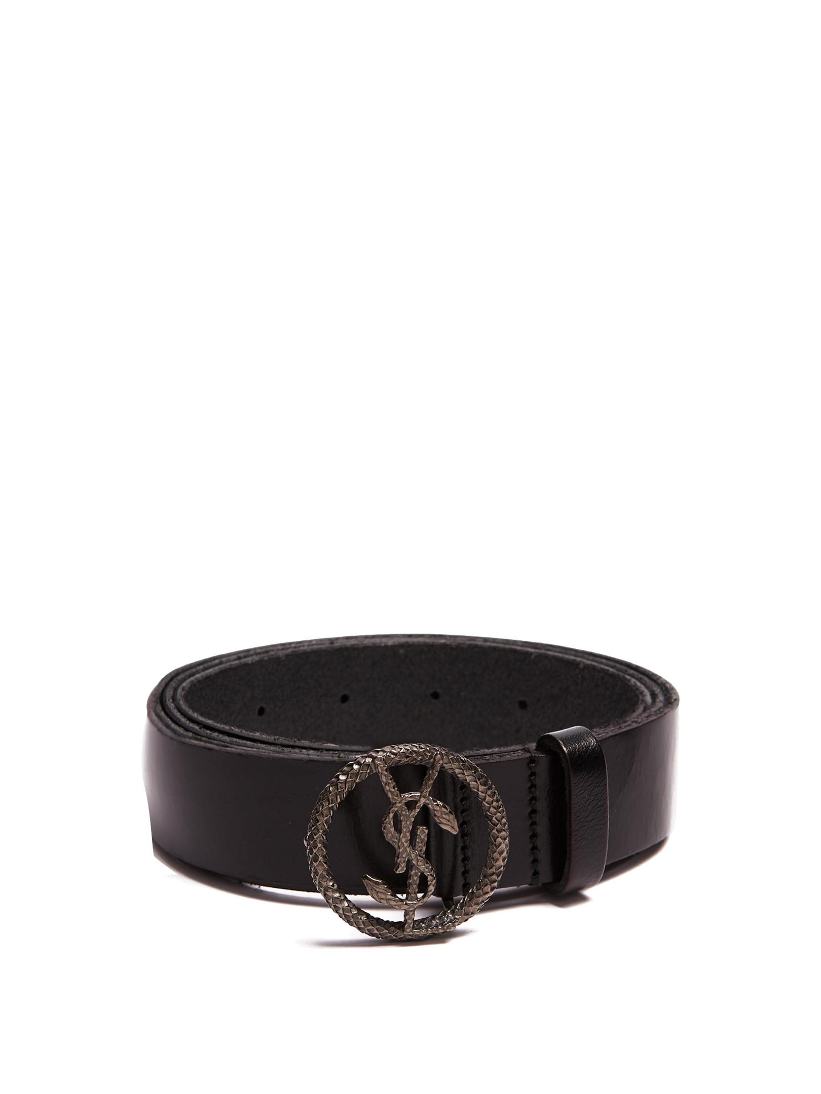 Saint Laurent Monogram Round Snake-buckle Leather Belt in Black for Men |  Lyst