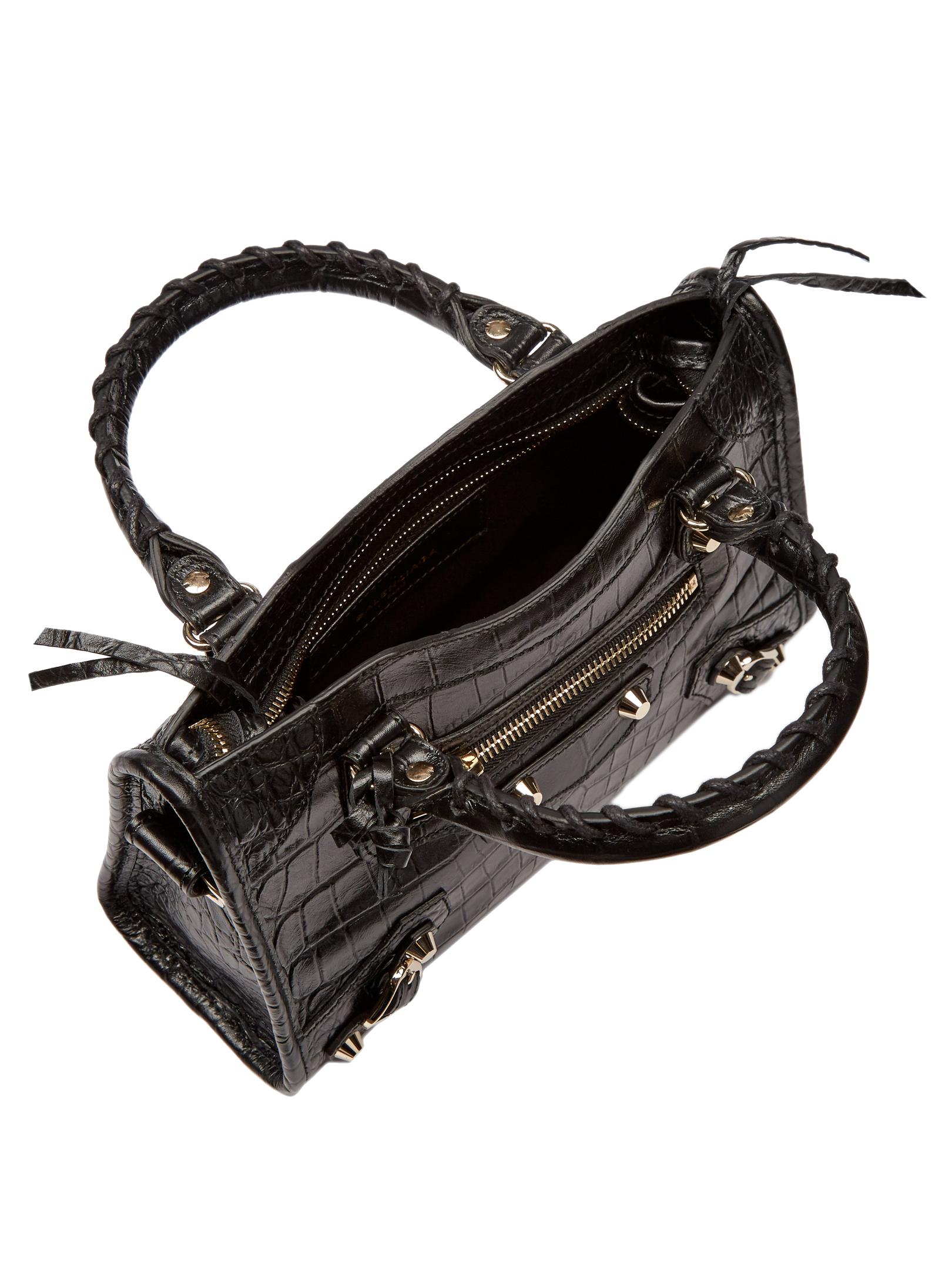 Balenciaga Classic City Mini Crocodile-effect Leather Bag in Black | Lyst