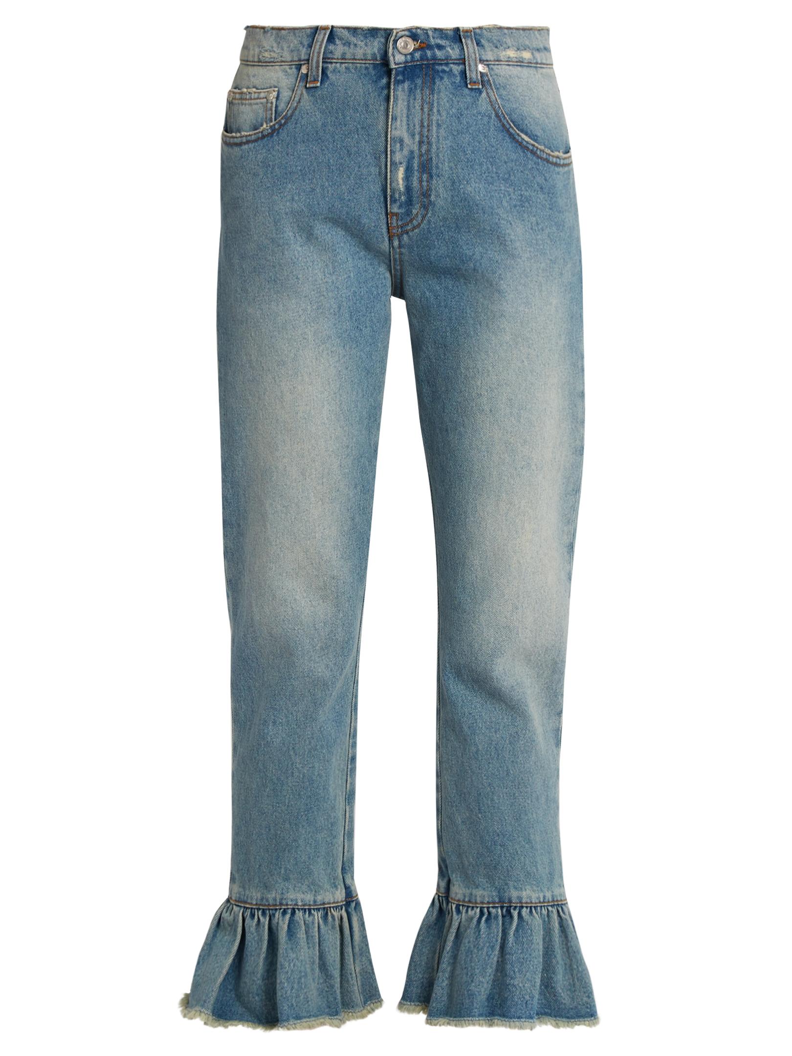 MSGM Denim Ruffledhem Cropped Jeans in Blue Lyst