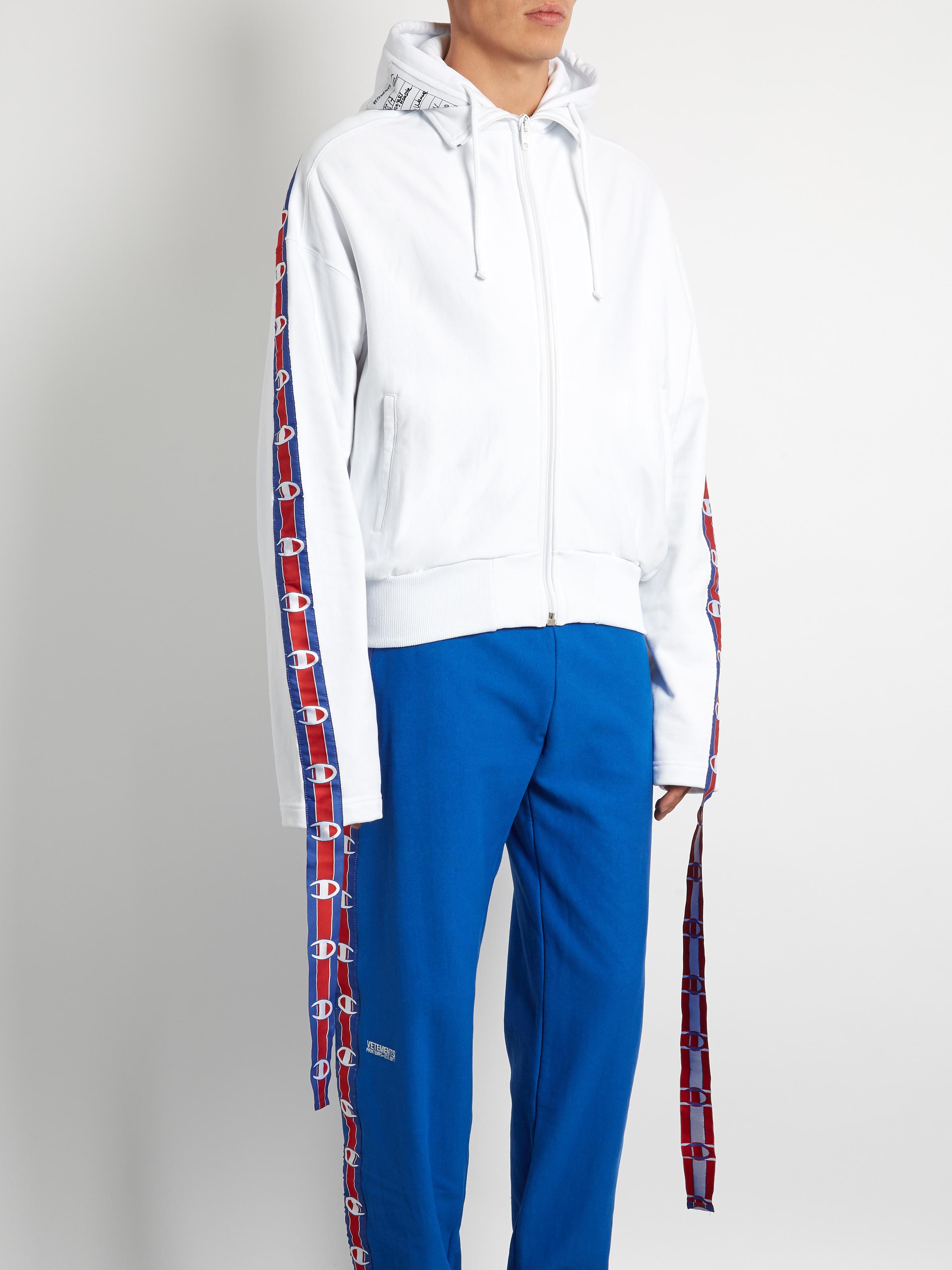 Vetements Cotton X Champion Hooded Sweatshirt in White for Men - Lyst