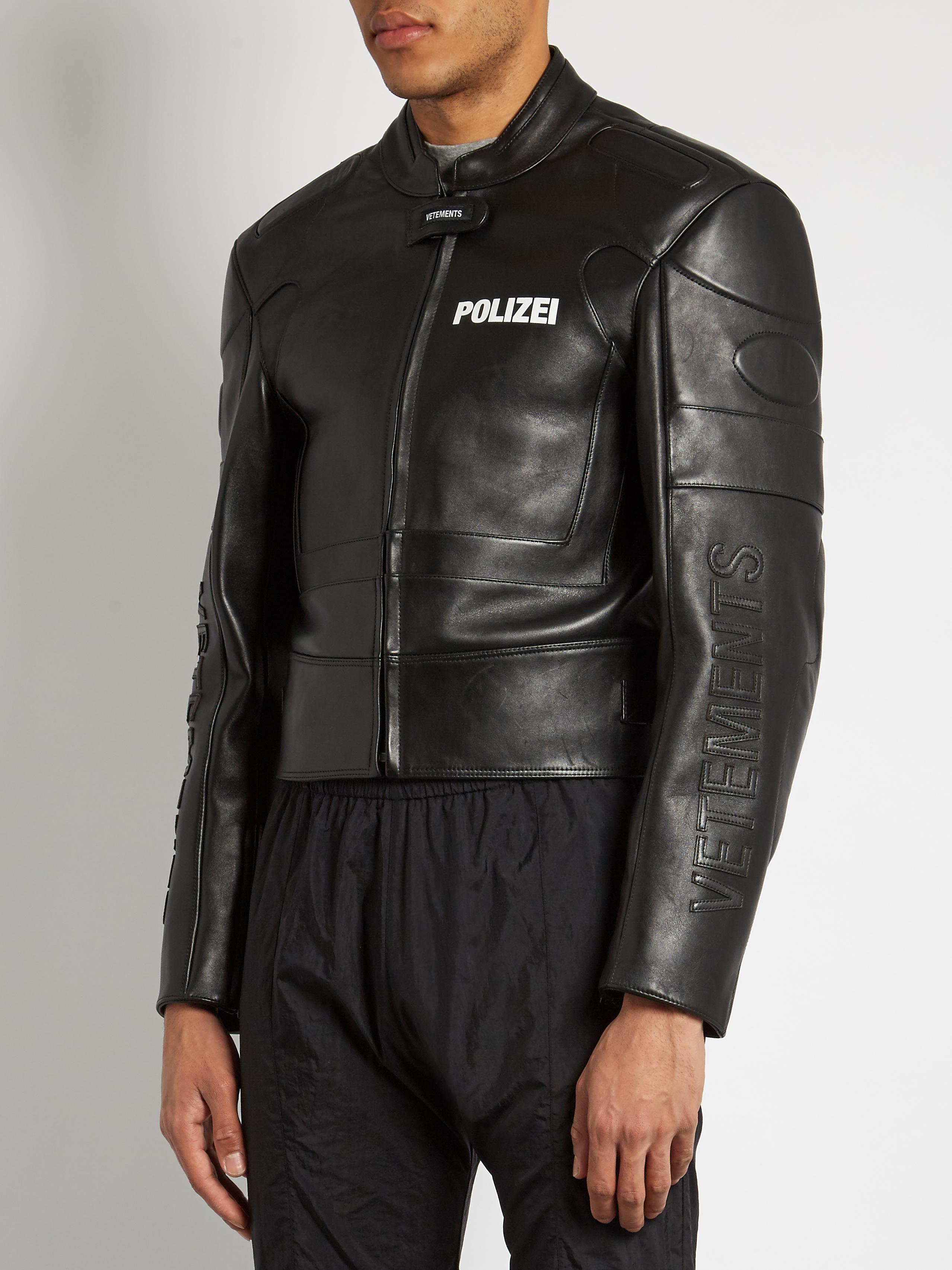 Vetements Polizei-print Panelled Leather Jacket in Black for Men - Lyst