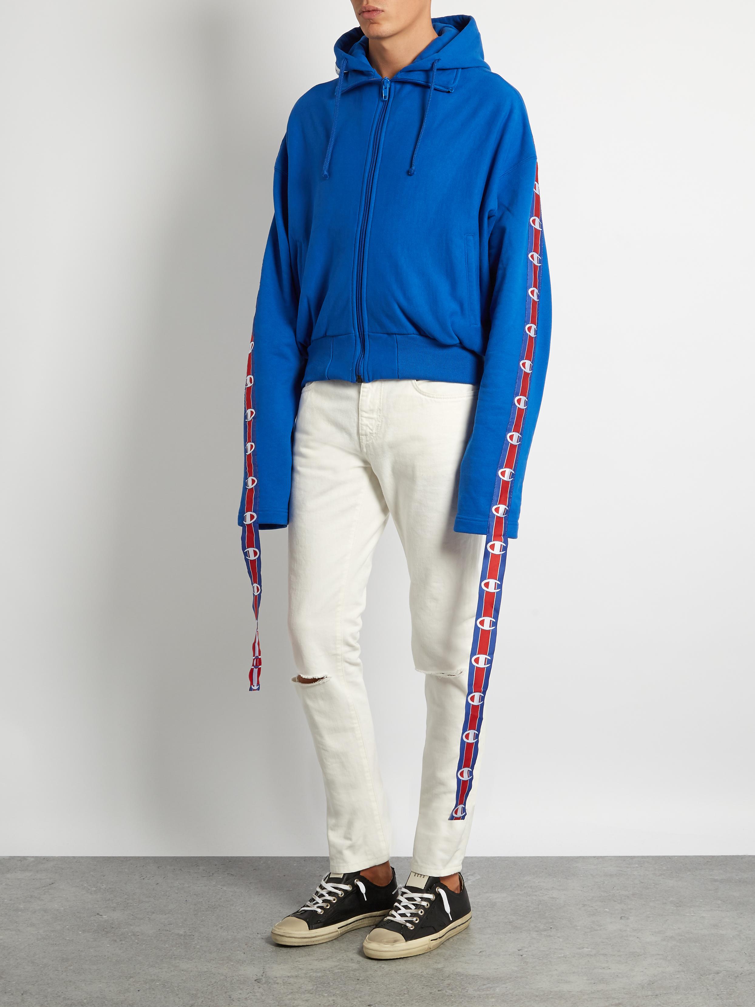 Vetements Cotton X Champion Oversized Hooded Sweatshirt in Blue | Lyst