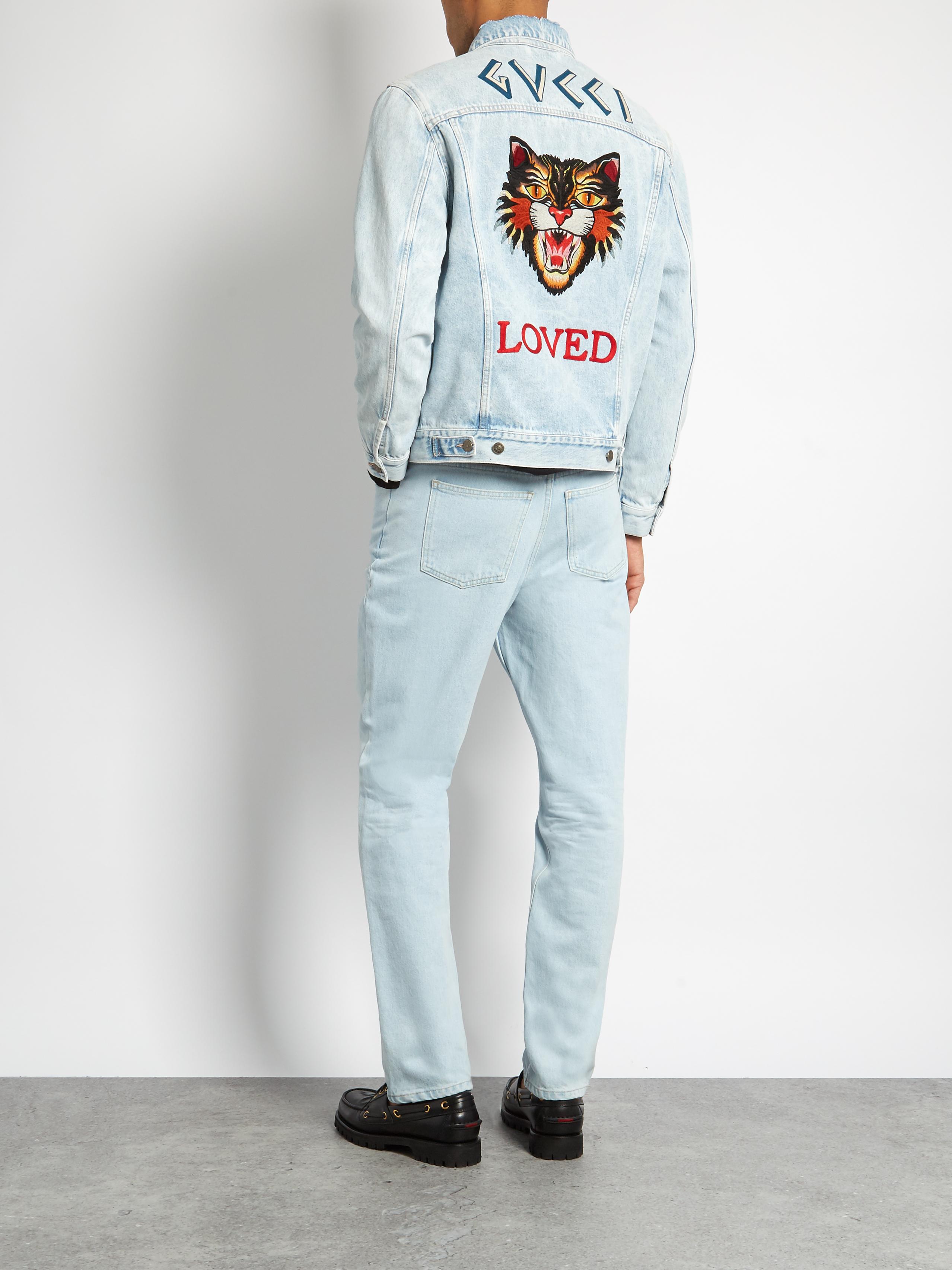 gucci blue loved embroidered bomber jacket