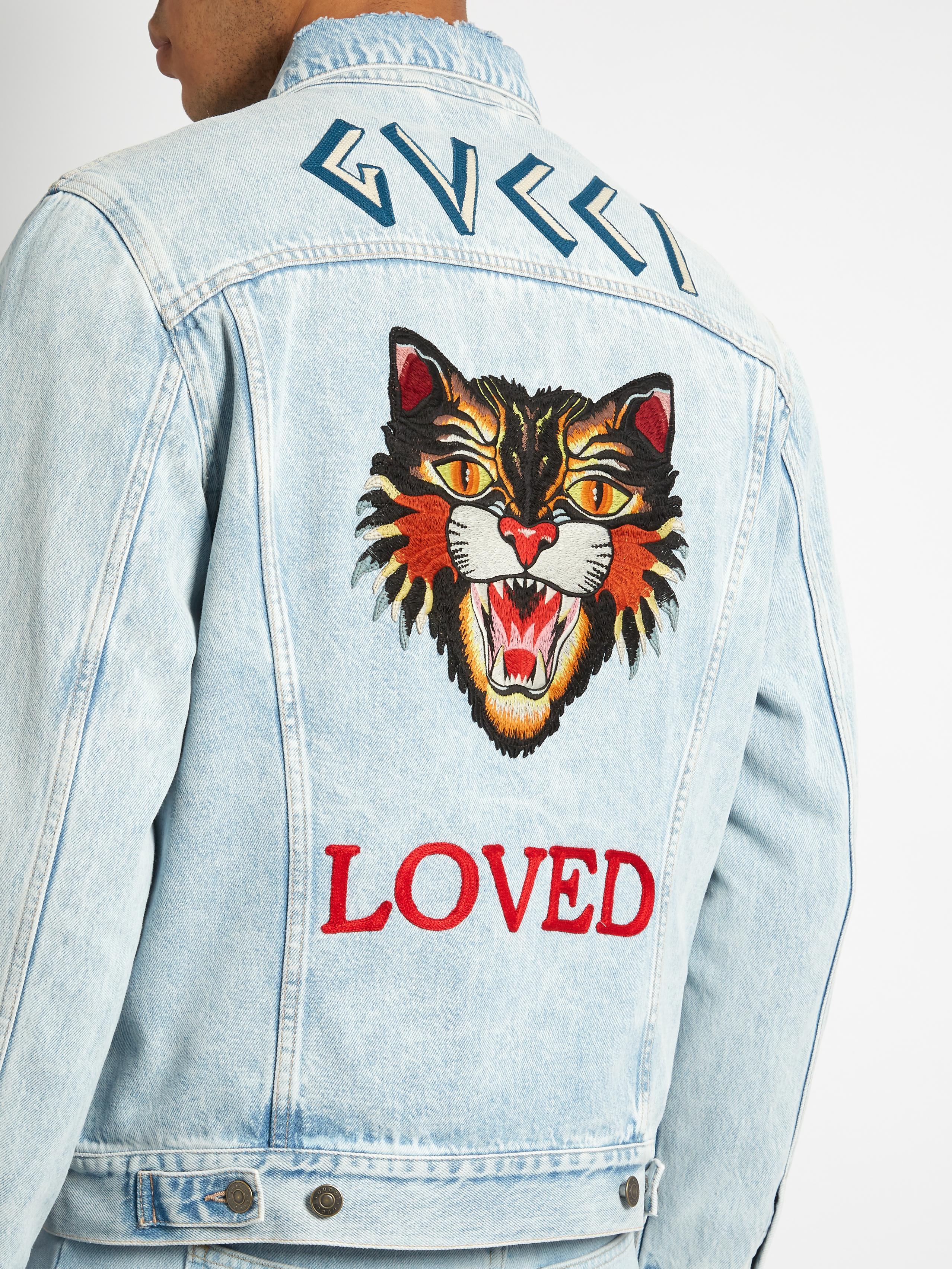 Gucci Loved-embroidered Denim Jacket in Light Blue (Blue) for Men | Lyst