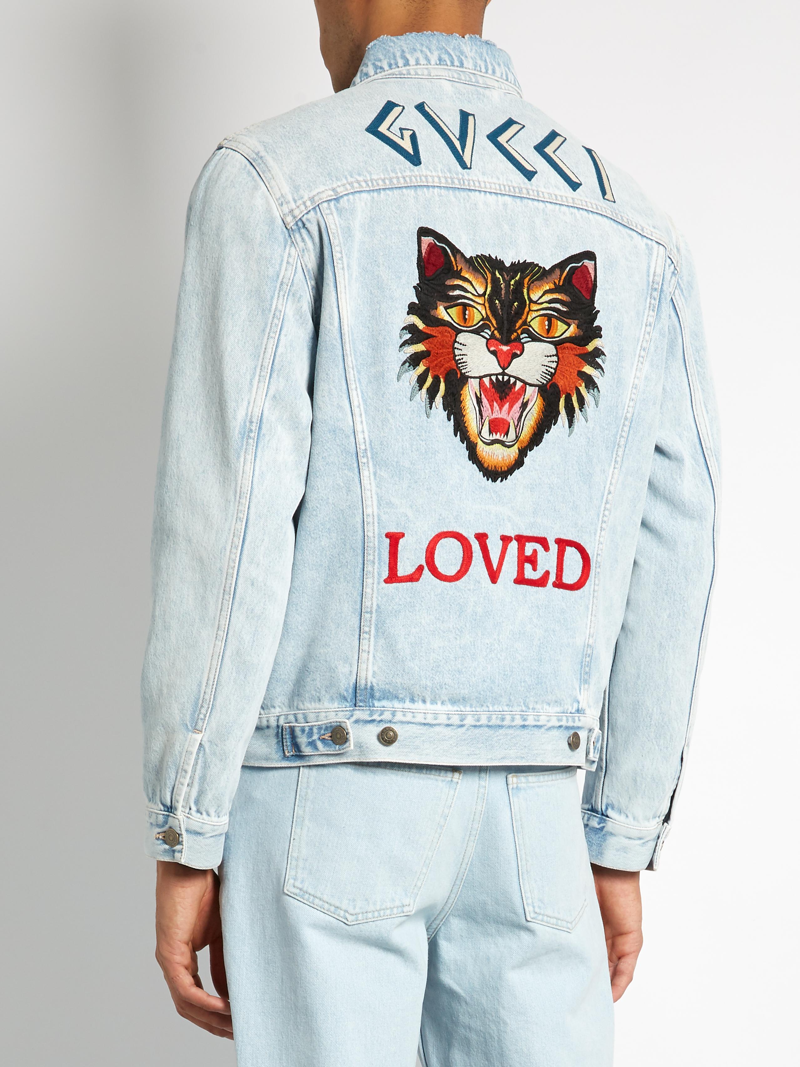gucci blue loved embroidered bomber jacket