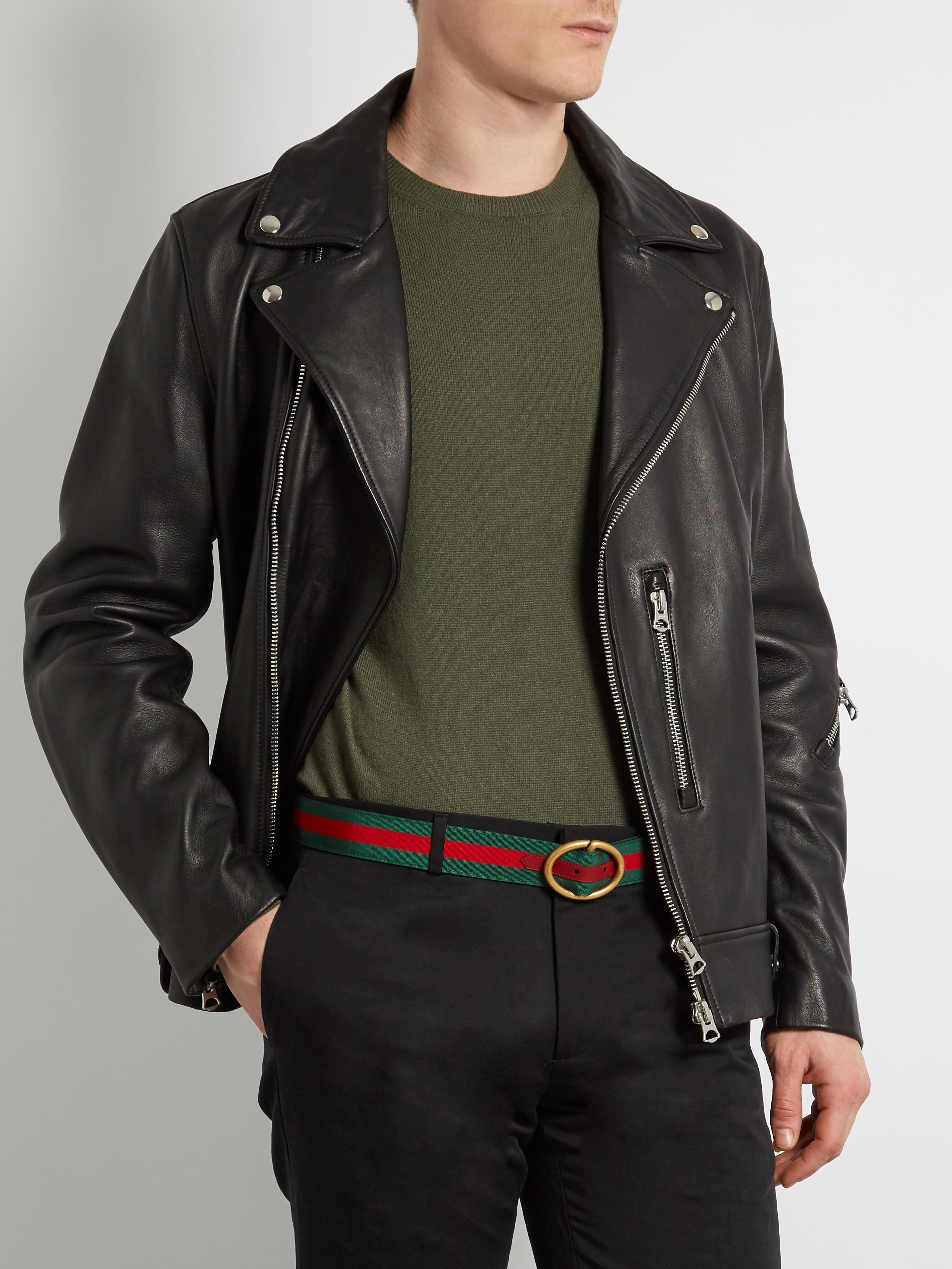 Gucci Leather Oval-buckle Web-grosgrain Belt in Green for Men - Lyst