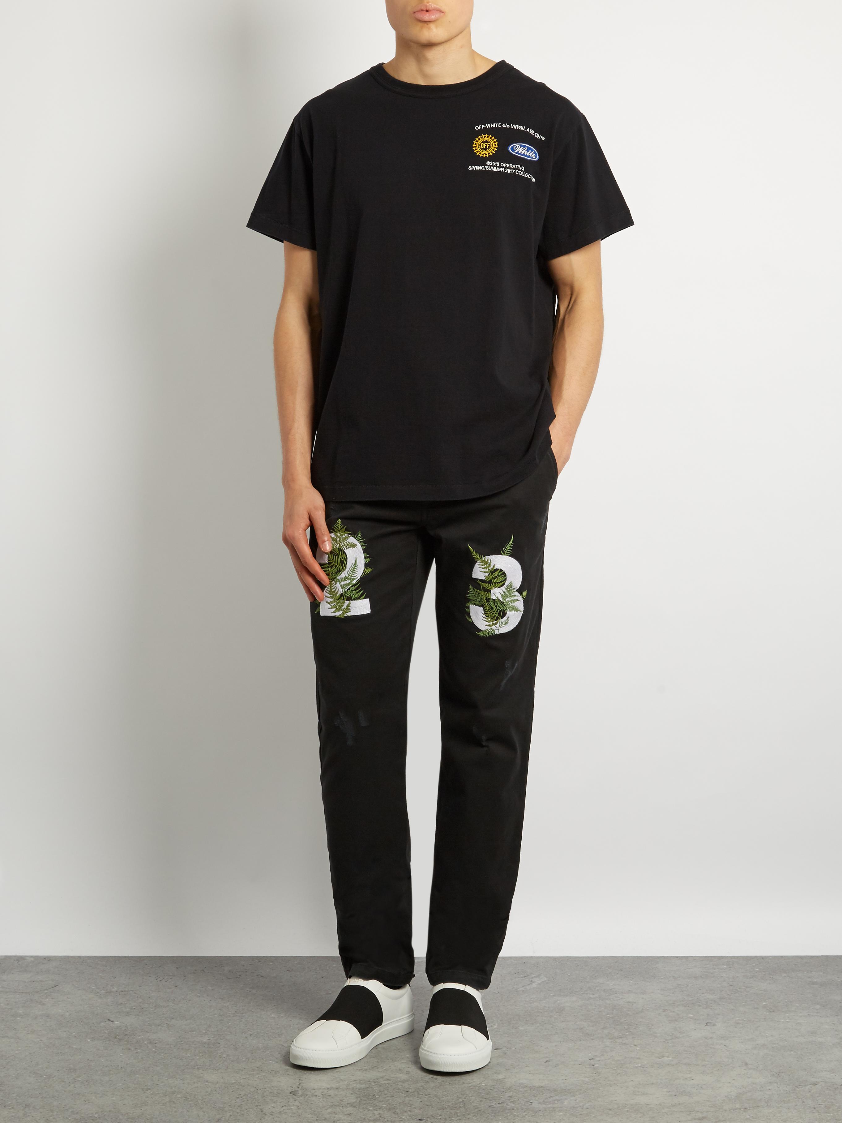 Off-White c/o Virgil Abloh Work Embroidered Cotton-jersey T-shirt 