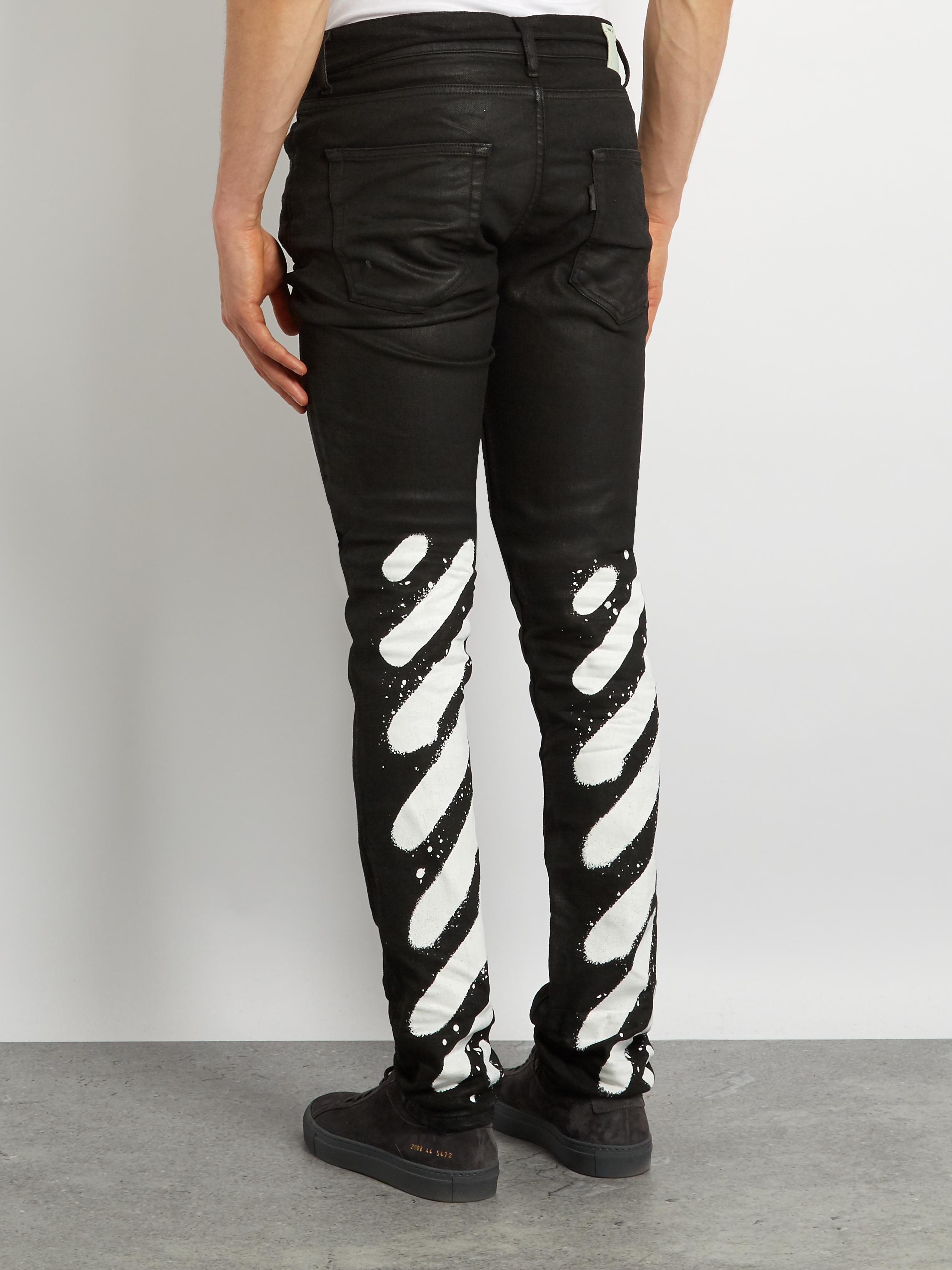 Disability reward punch Off-White c/o Virgil Abloh Spray-paint Print Slim-fit Jeans in Black for  Men | Lyst