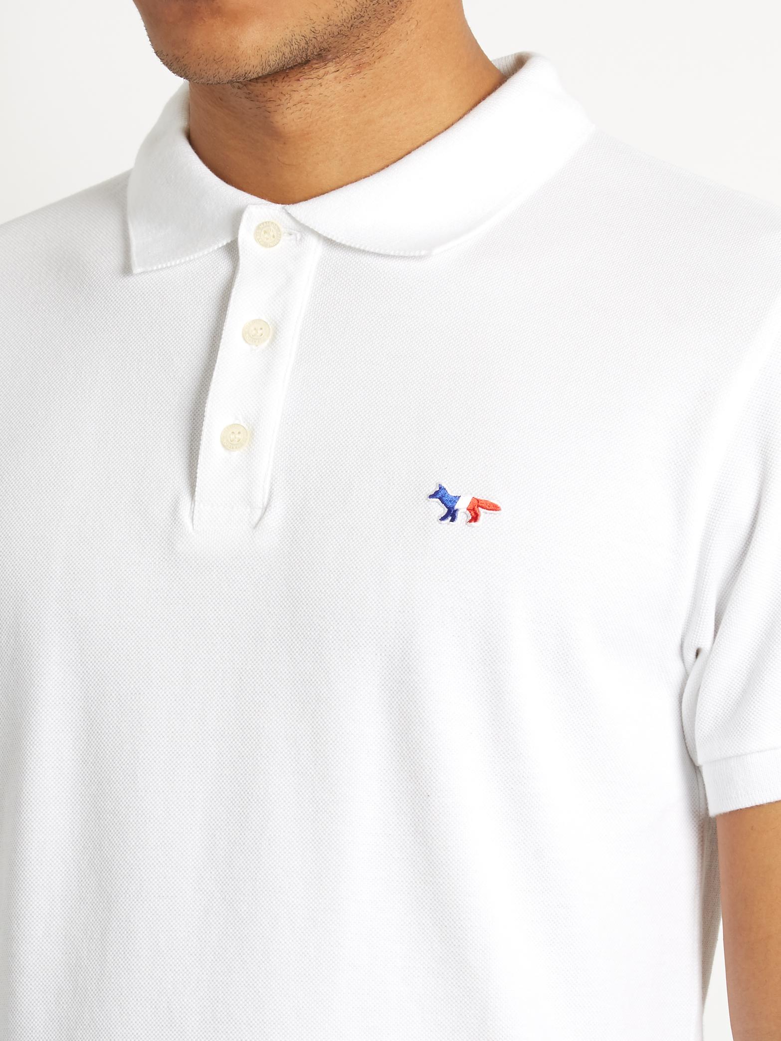 Maison Kitsuné Logo-embroidered Cotton-piqué Polo Shirt in White for Men |  Lyst