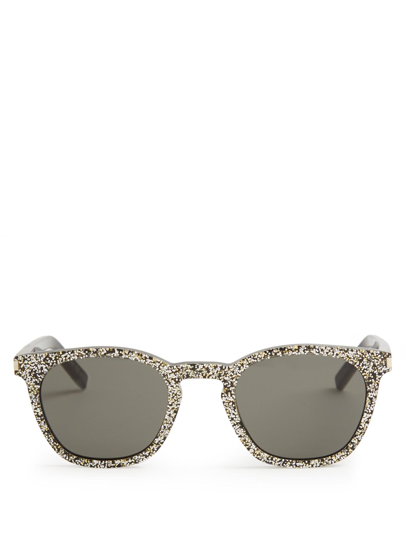 Saint Laurent D-frame Glitter Sunglasses in Silver (Metallic) - Lyst
