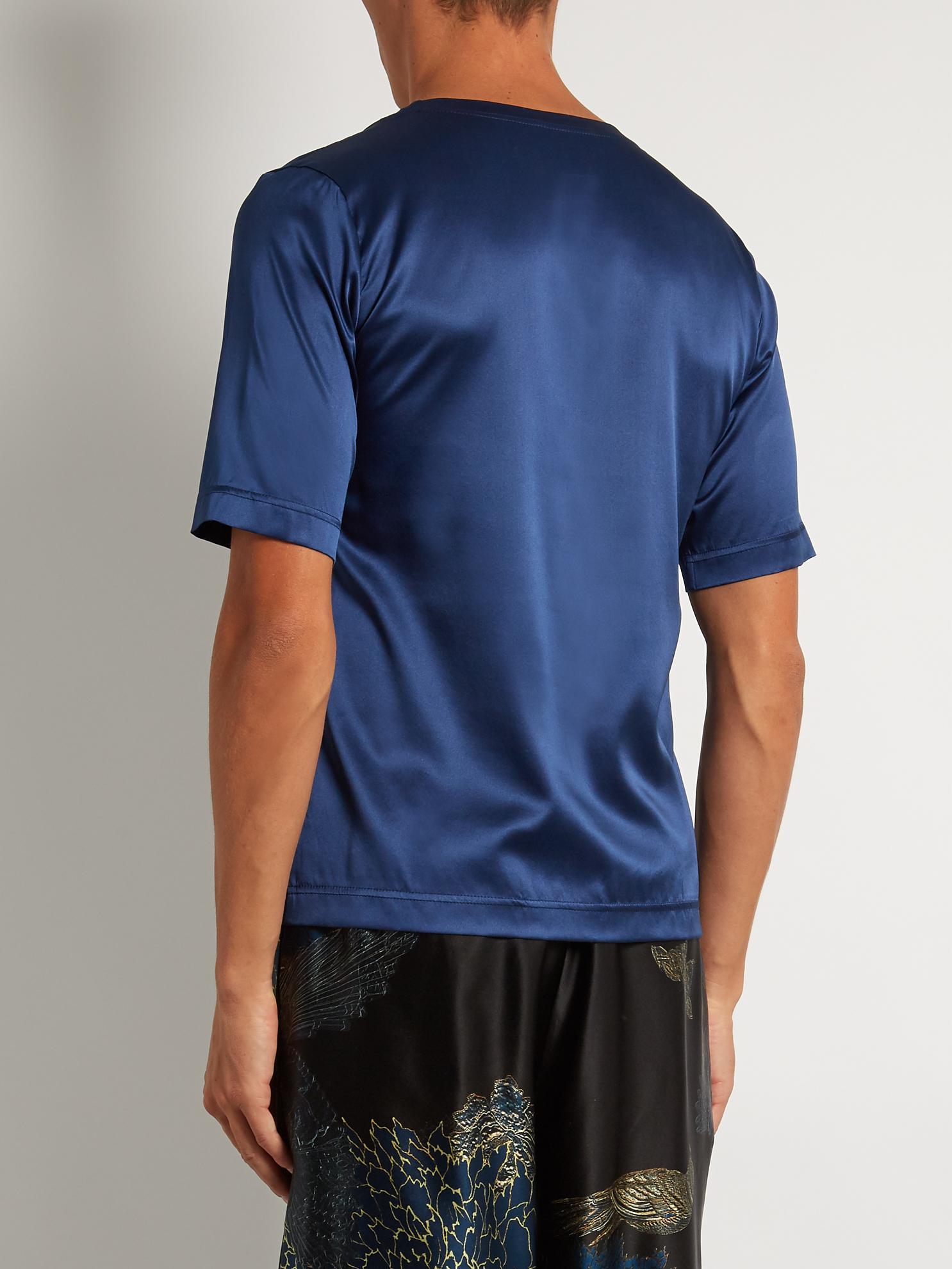 Meng Stretch Silk-satin T-shirt in Navy (Blue) for Men - Lyst