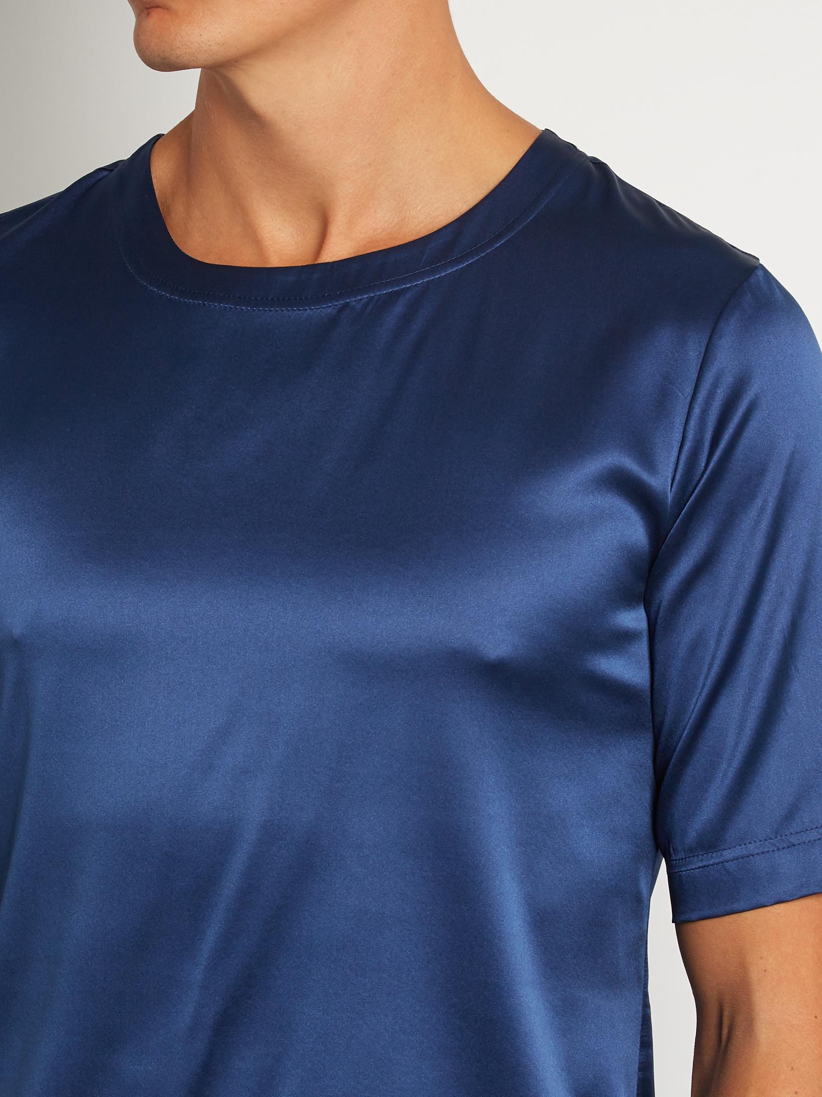 Meng Stretch Silk-satin T-shirt in Blue for Men | Lyst