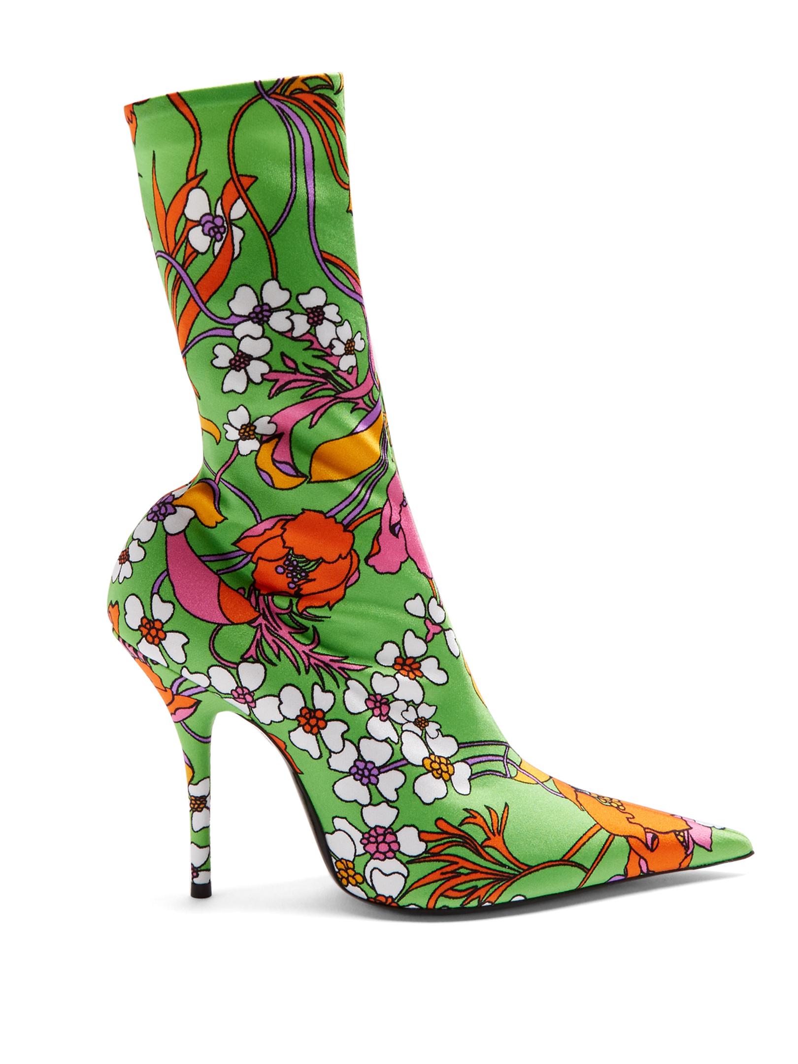 Balenciaga Knife Floral-print Jersey Sock Boots in Green | Lyst