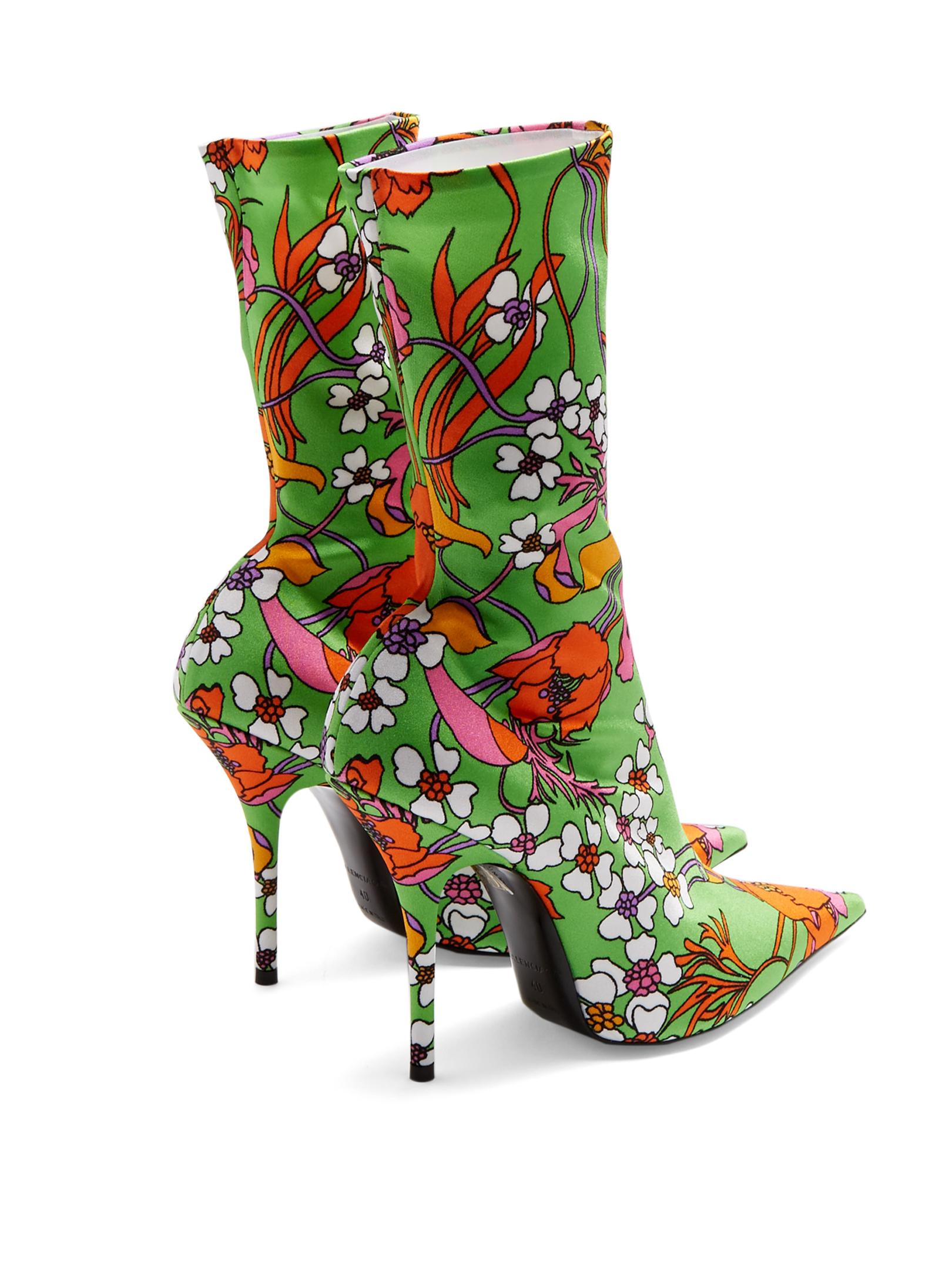 Balenciaga Knife Floral-print Jersey Sock Boots in Green | Lyst