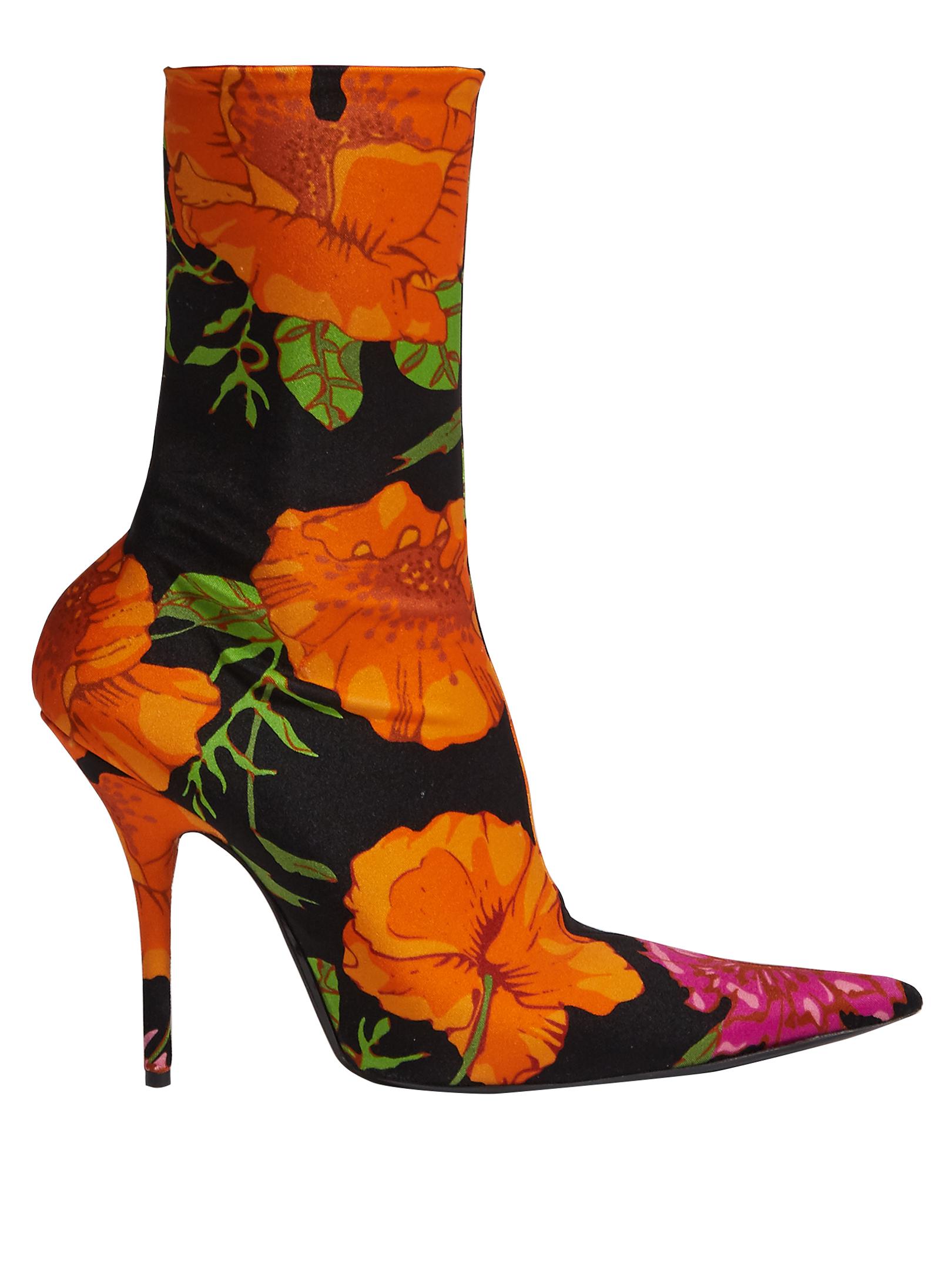 Balenciaga Knife Point-toe Floral-print Ankle Boots in Black | Lyst