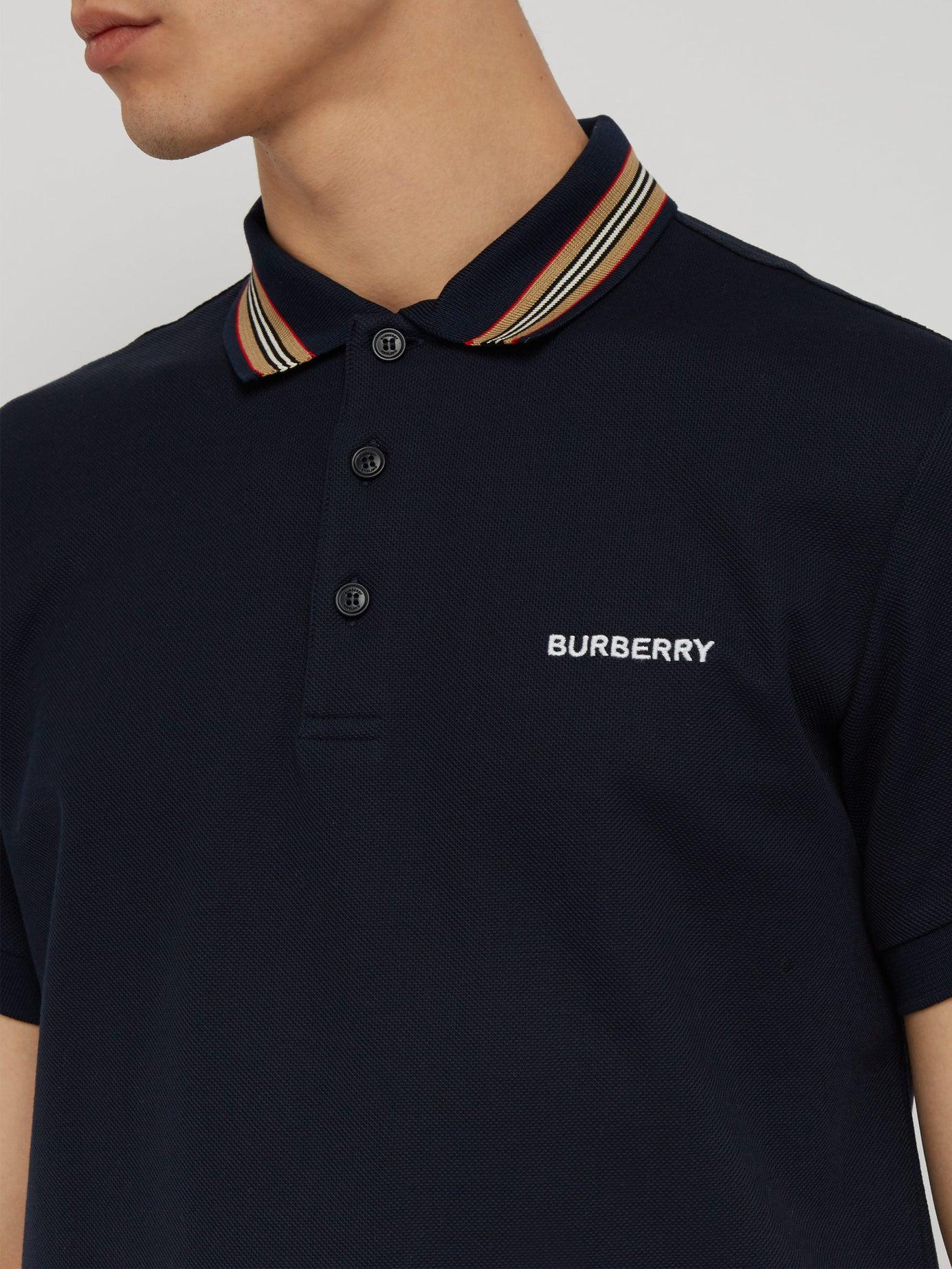 Burberry Icon Stripe Detail Cotton Piqué Polo Shirt in Navy (Blue 