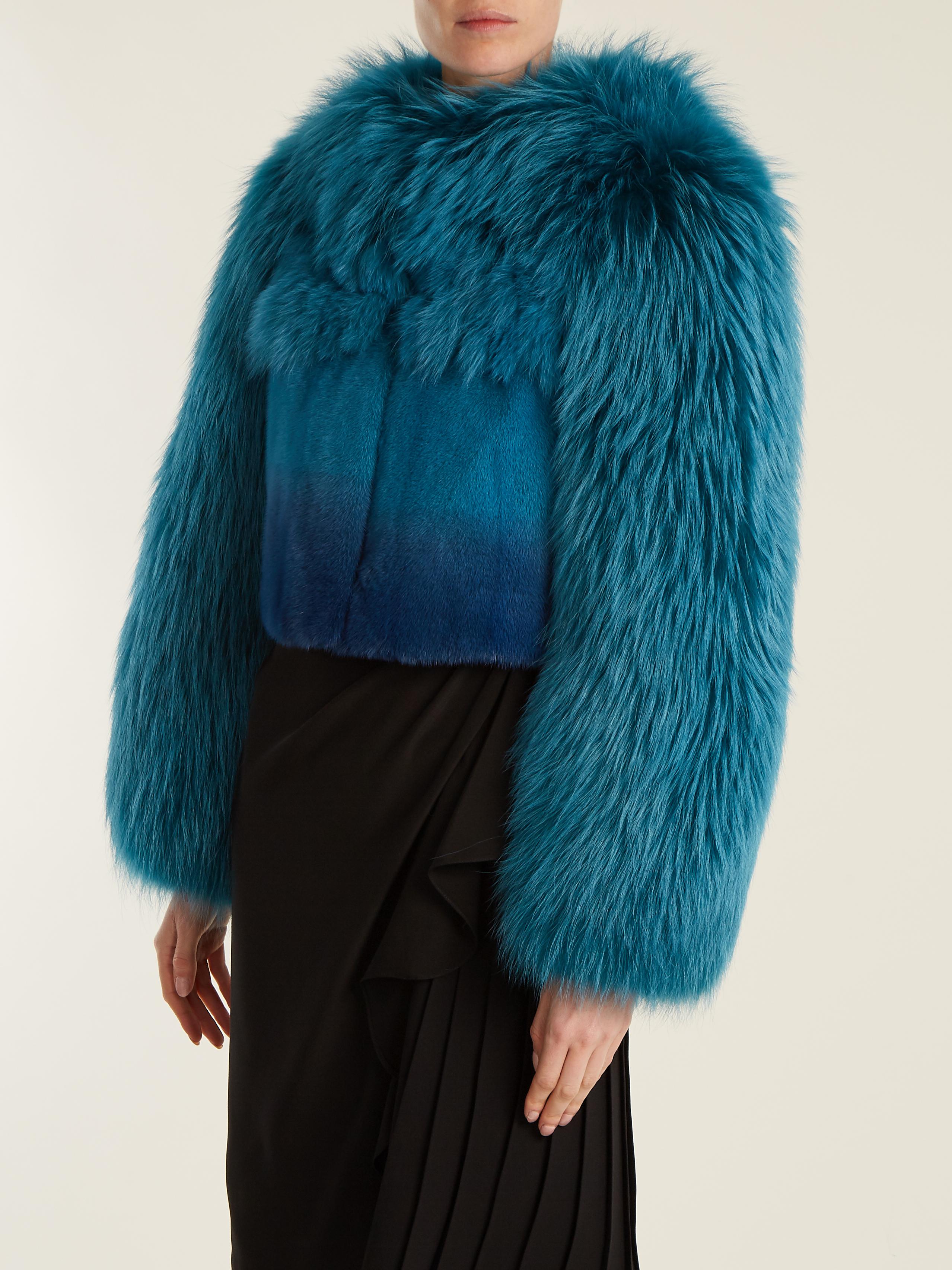 Versace Degradé Fur Jacket in Blue - Lyst