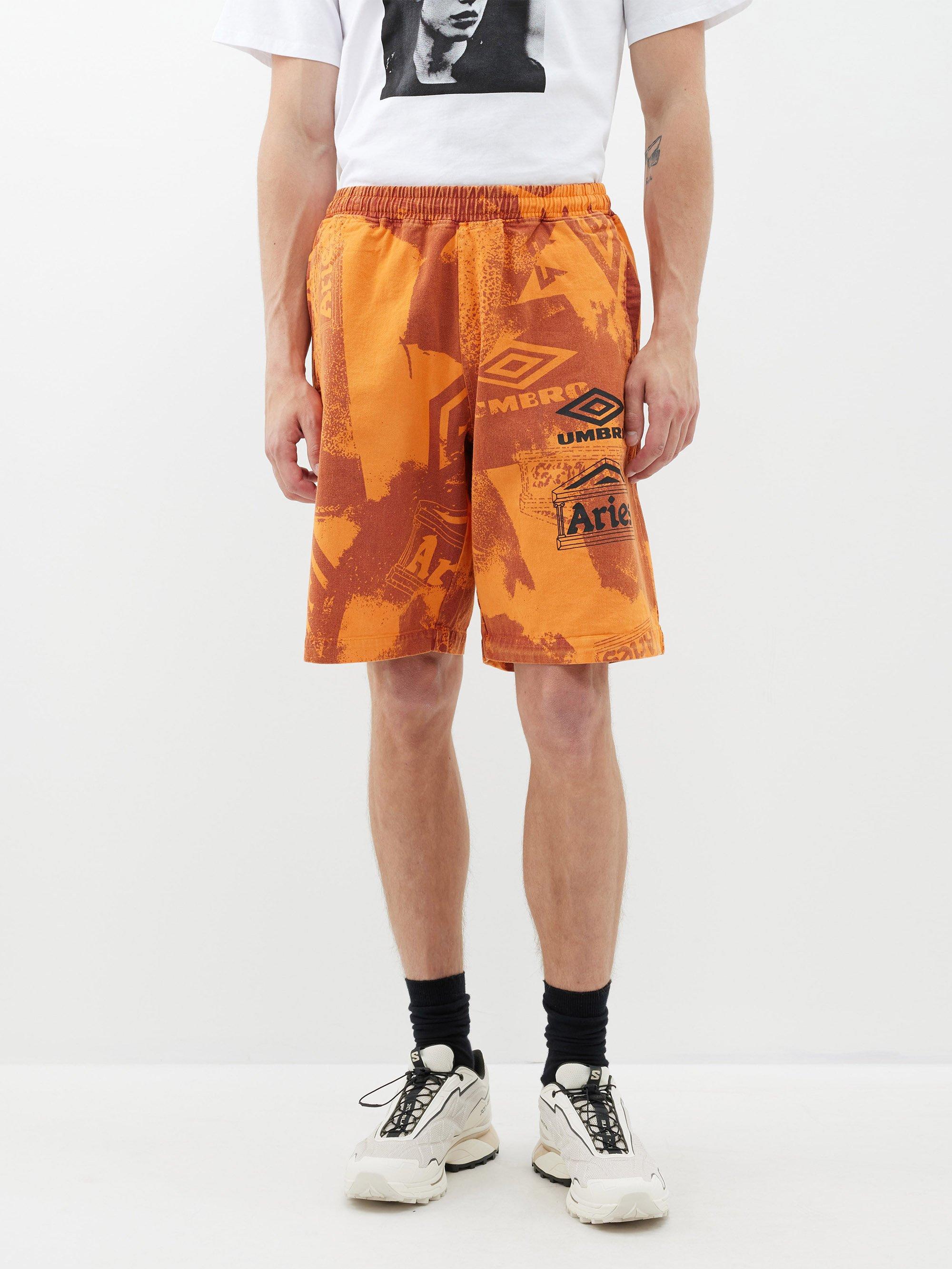 Aries X Umbro Pro 64 Cotton-drill Shorts in Orange for Men | Lyst