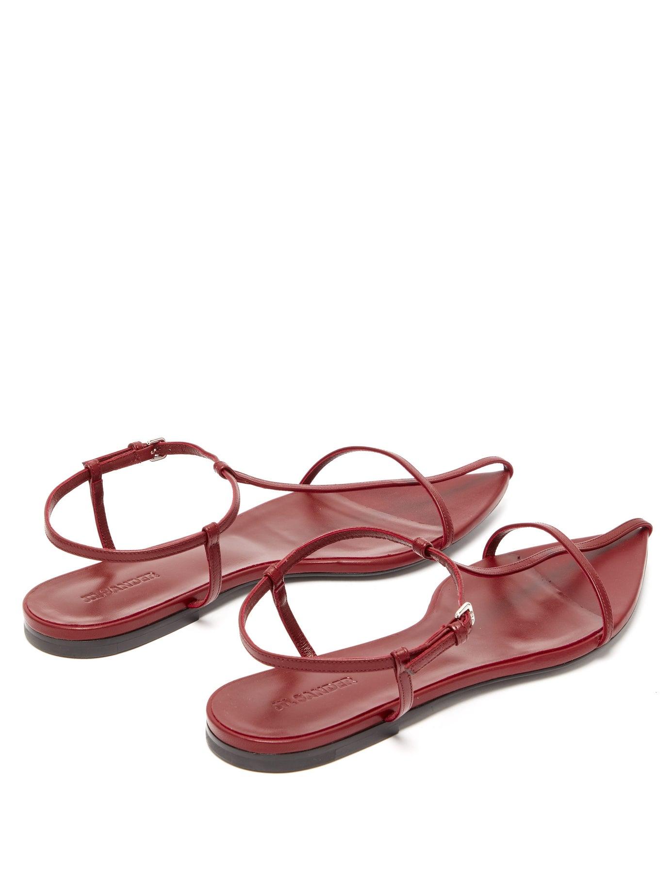 Jil Sander T-strap Point-toe Leather Sandals in Red - Lyst