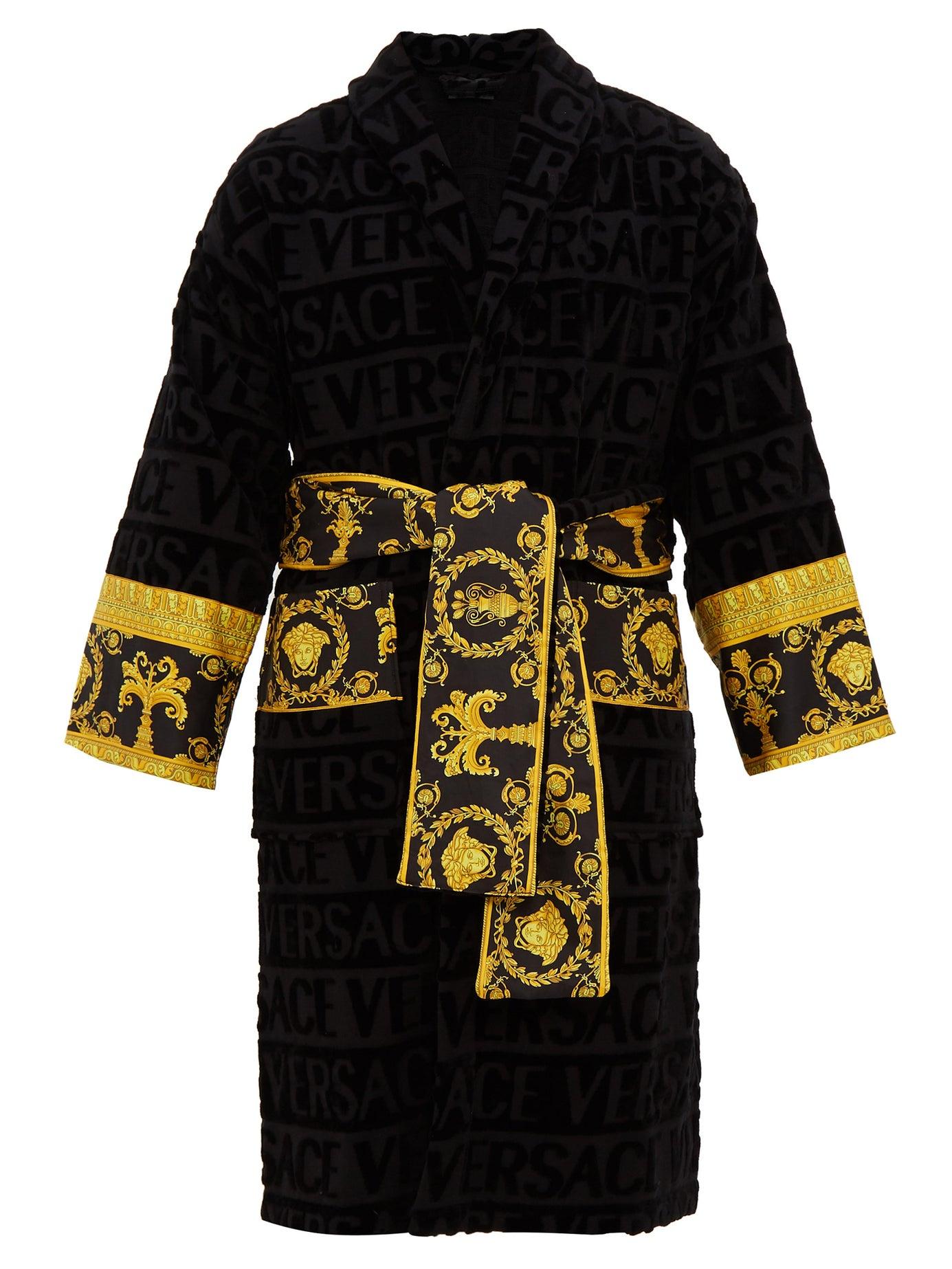 Versace I Love Baroque Logo-jacquard Cotton Bathrobe in Black for Men ...