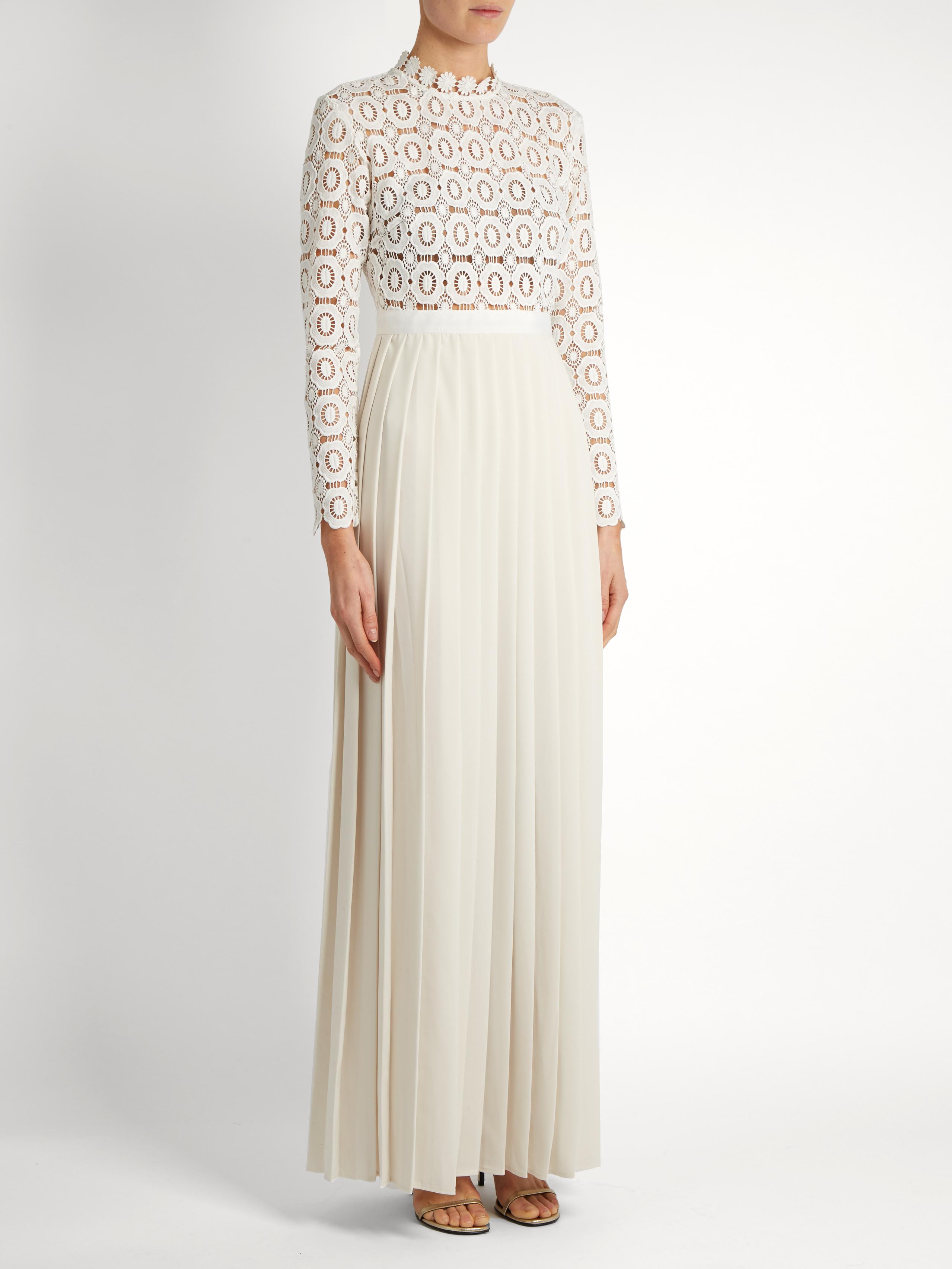 Self-Portrait Long-sleeved Lace And Crepe Maxi Dress in White - Lyst