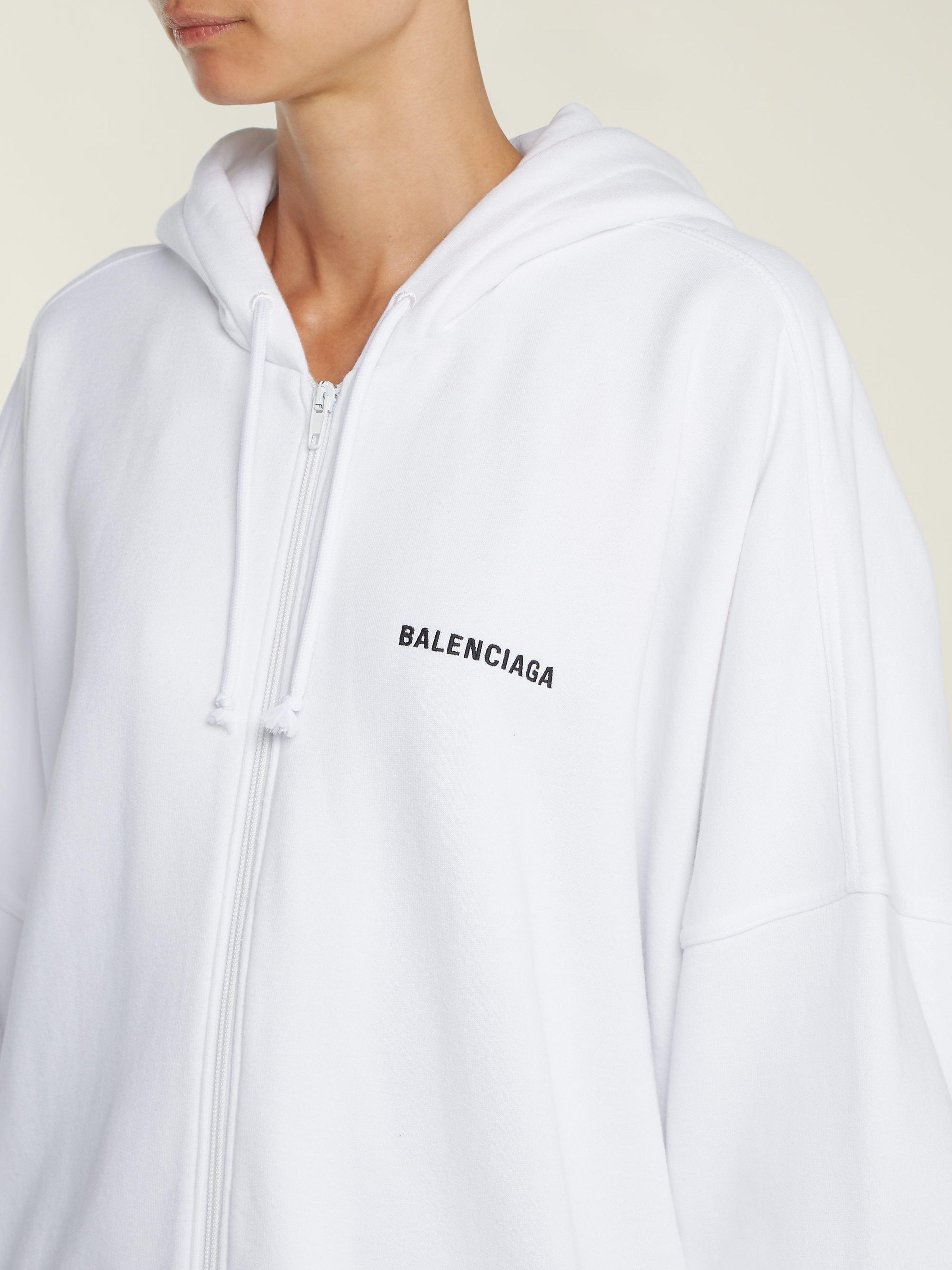 Balenciaga Oversized Logo Embroidered Cotton Hoodie in White - Lyst