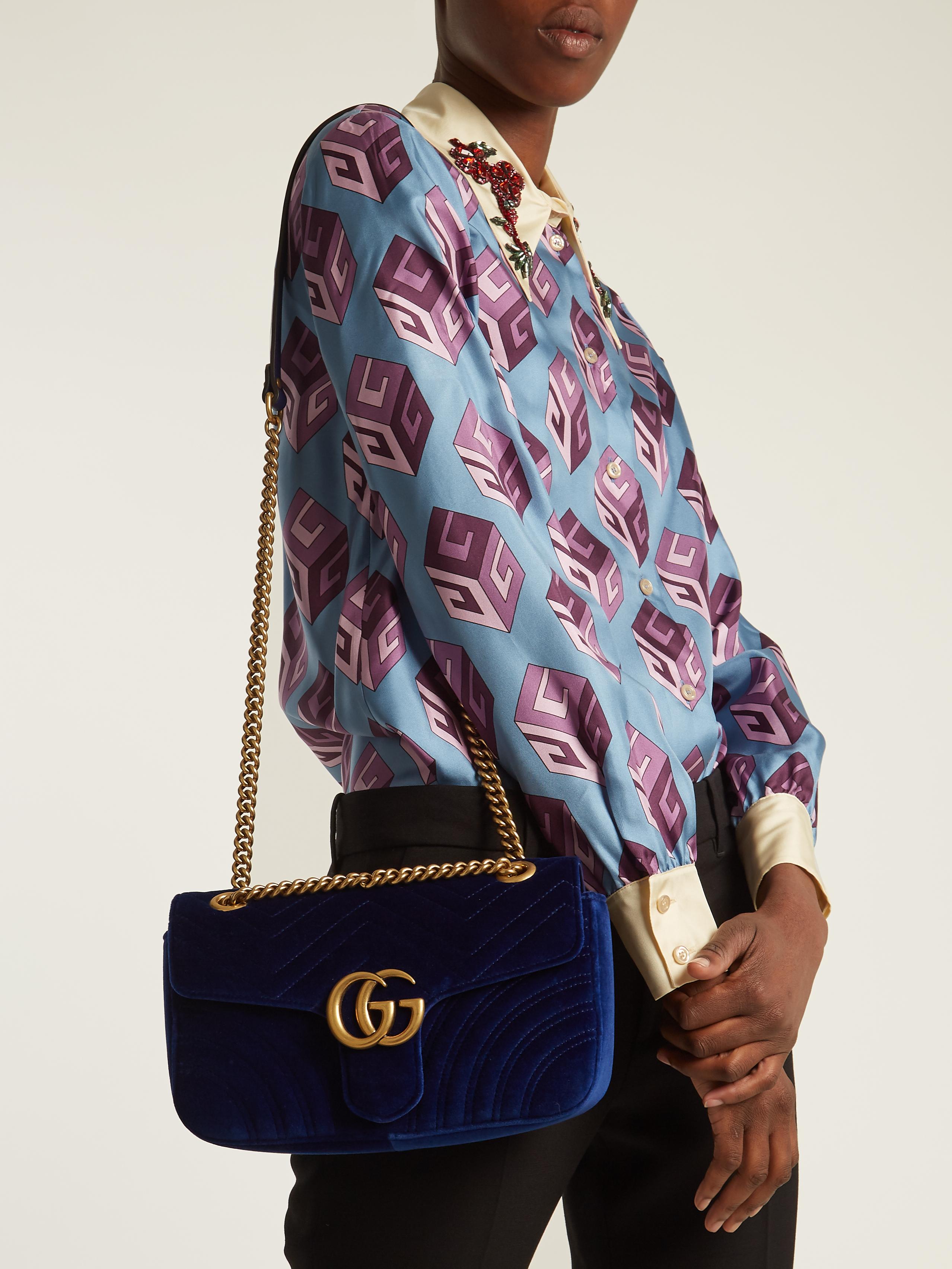 Gucci Gg Marmont Quilted-velvet Cross-body Bag in Dark Blue (Blue) - Lyst