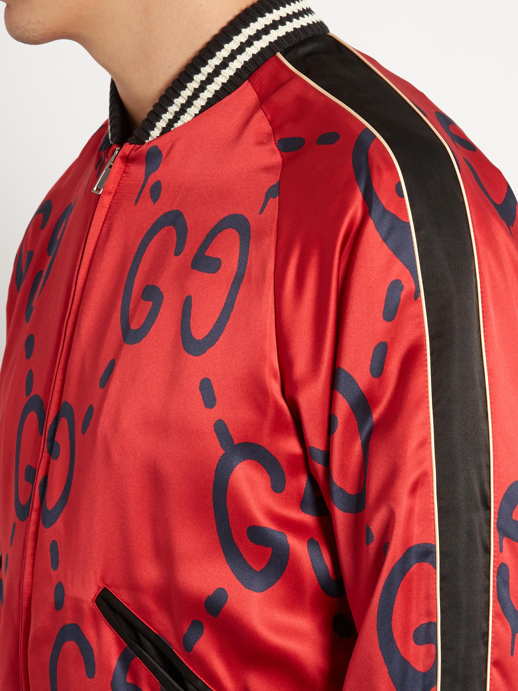 Gucci Ghost-print Satin Duchesse Bomber Jacket in Red for Men - Lyst
