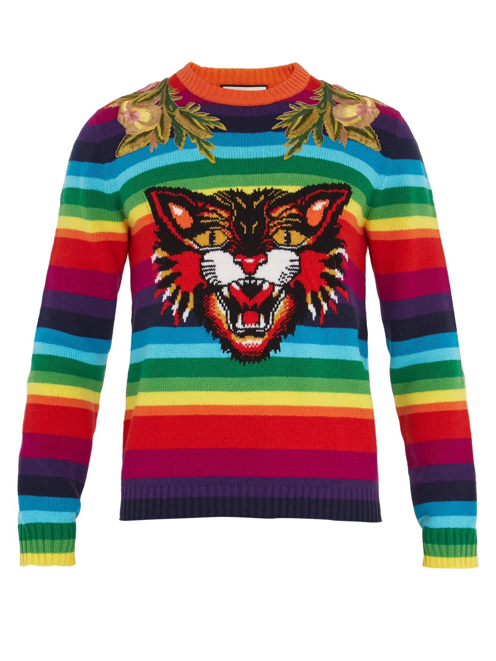 Gucci Wool Angry Cat Rainbow Sweater 