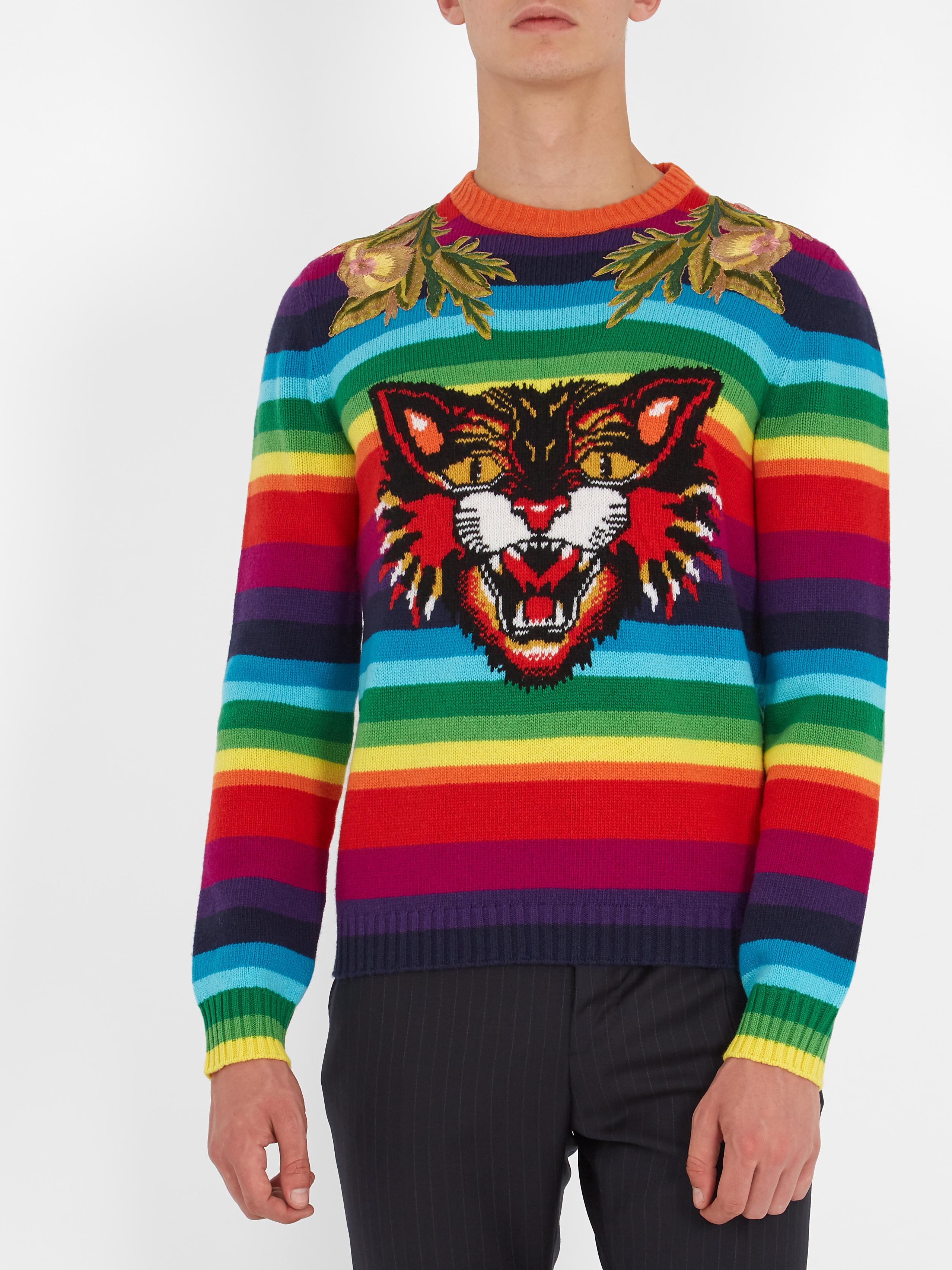 Gucci Angry Cat Rainbow Sweater for Men | Lyst