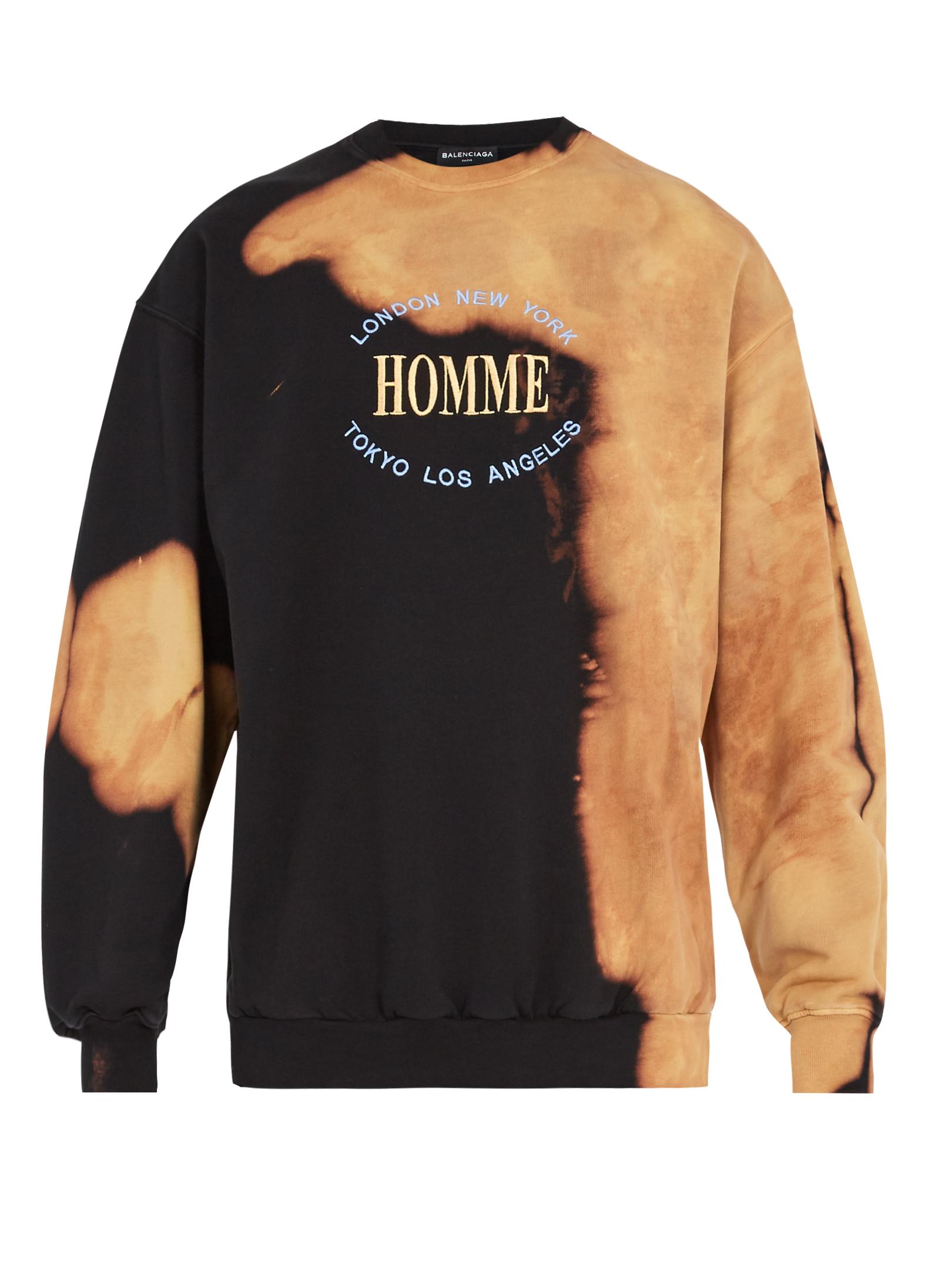 Balenciaga Homme-embroidered Bleached Cotton Sweatshirt in Black for Men -  Lyst