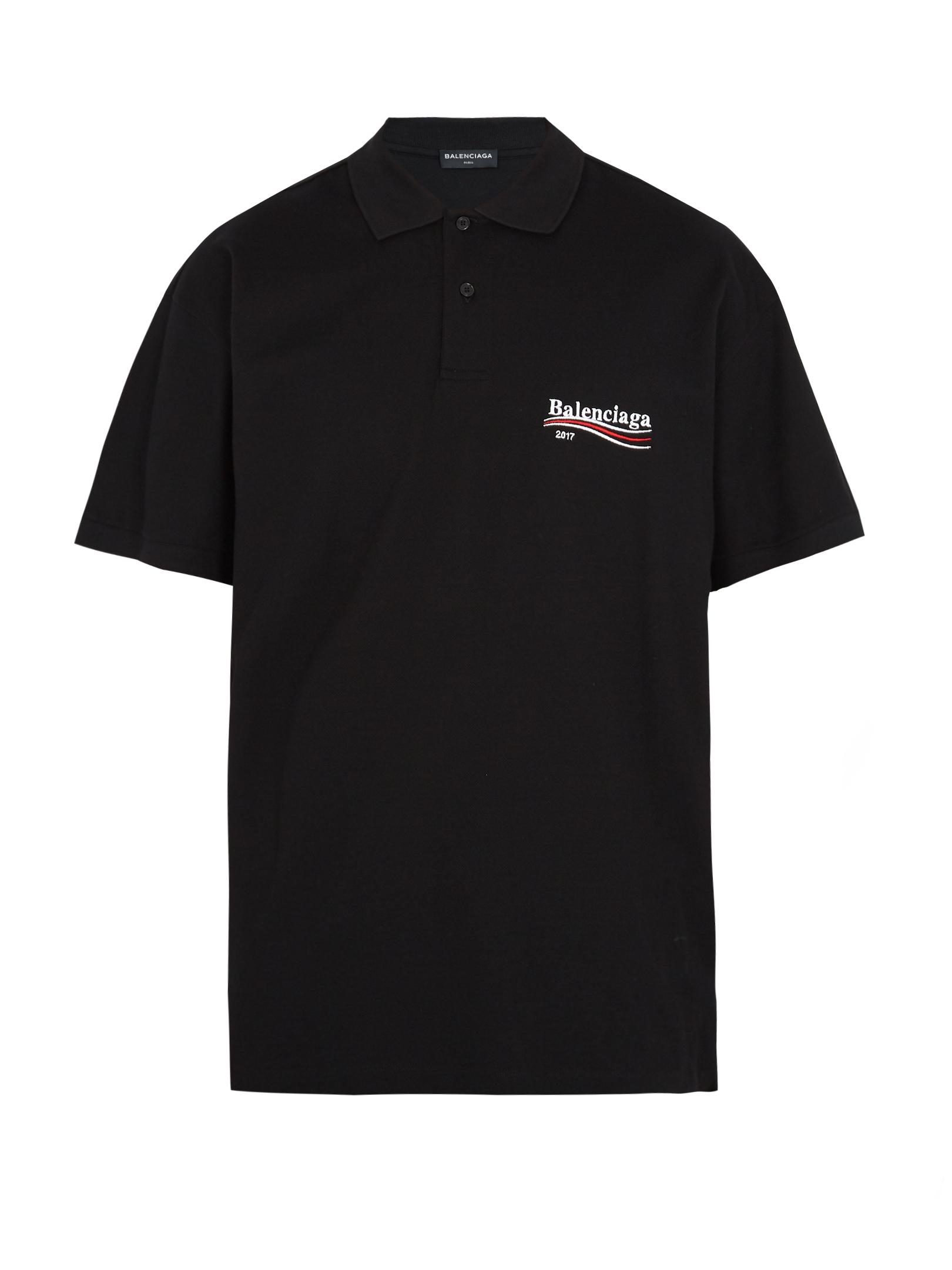 Balenciaga Logo-embroidered Cotton-piqué Polo Shirt in Black for Men | Lyst