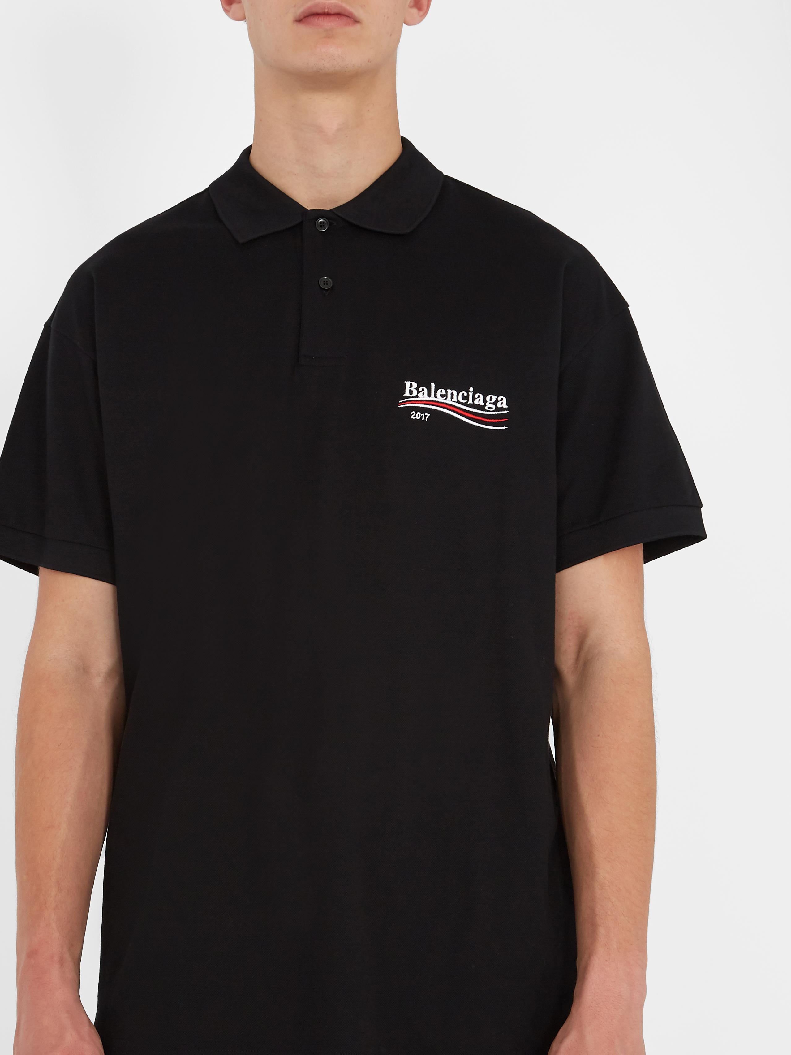 Balenciaga Logo-embroidered Cotton-piqué Polo Shirt in Black for Men - Lyst