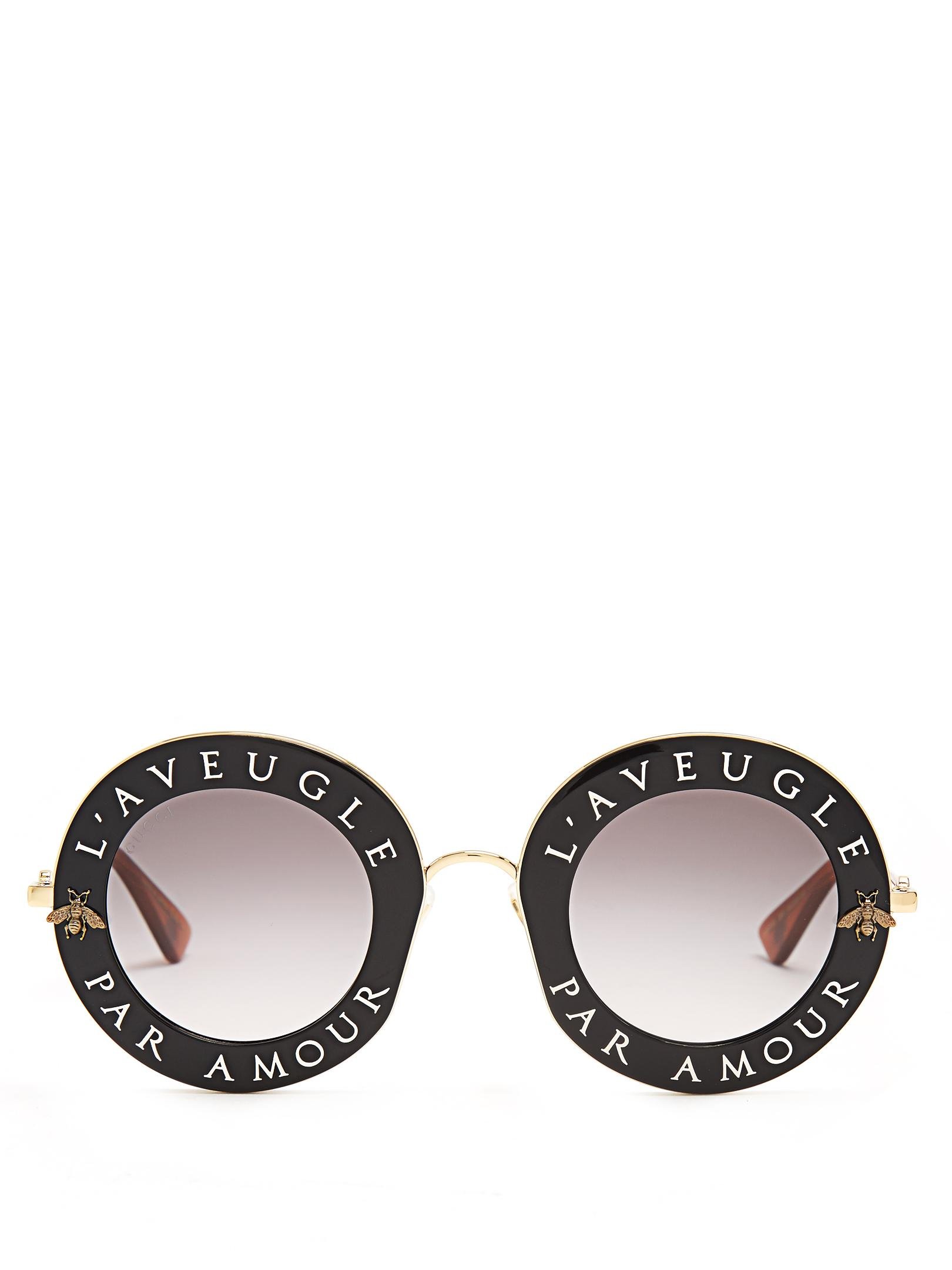 Gucci L'aveugle Par Amour Round-frame Sunglasses in Black for Men | Lyst