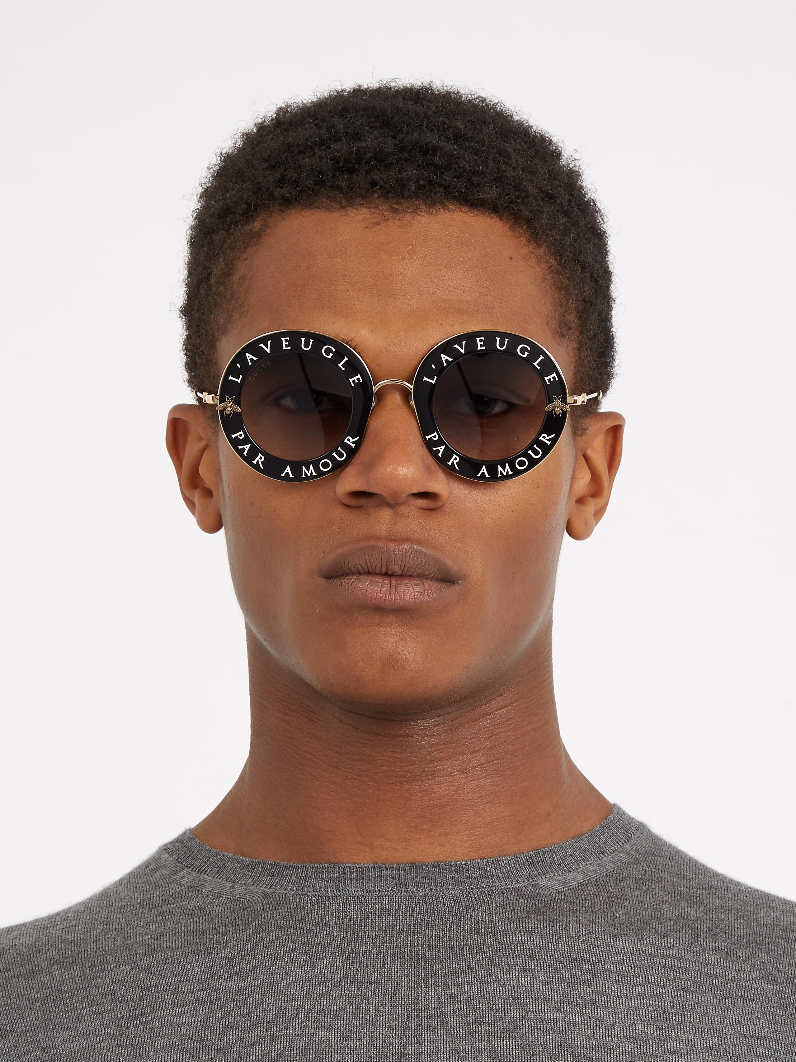 Gucci L'aveugle Par Amour Round-frame Sunglasses in Black for Men - Lyst