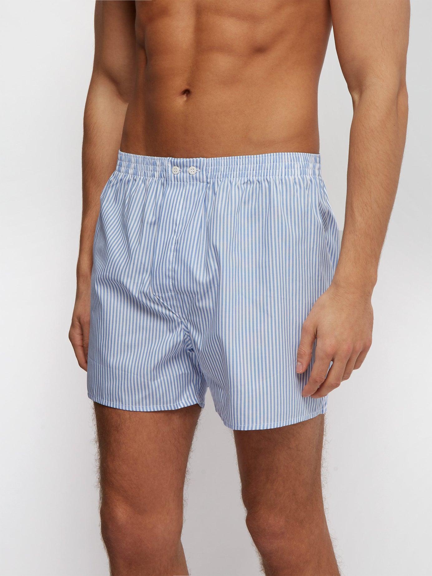 Derek Rose Candy-striped Cotton-poplin Boxer Shorts in Blue for Men - Lyst