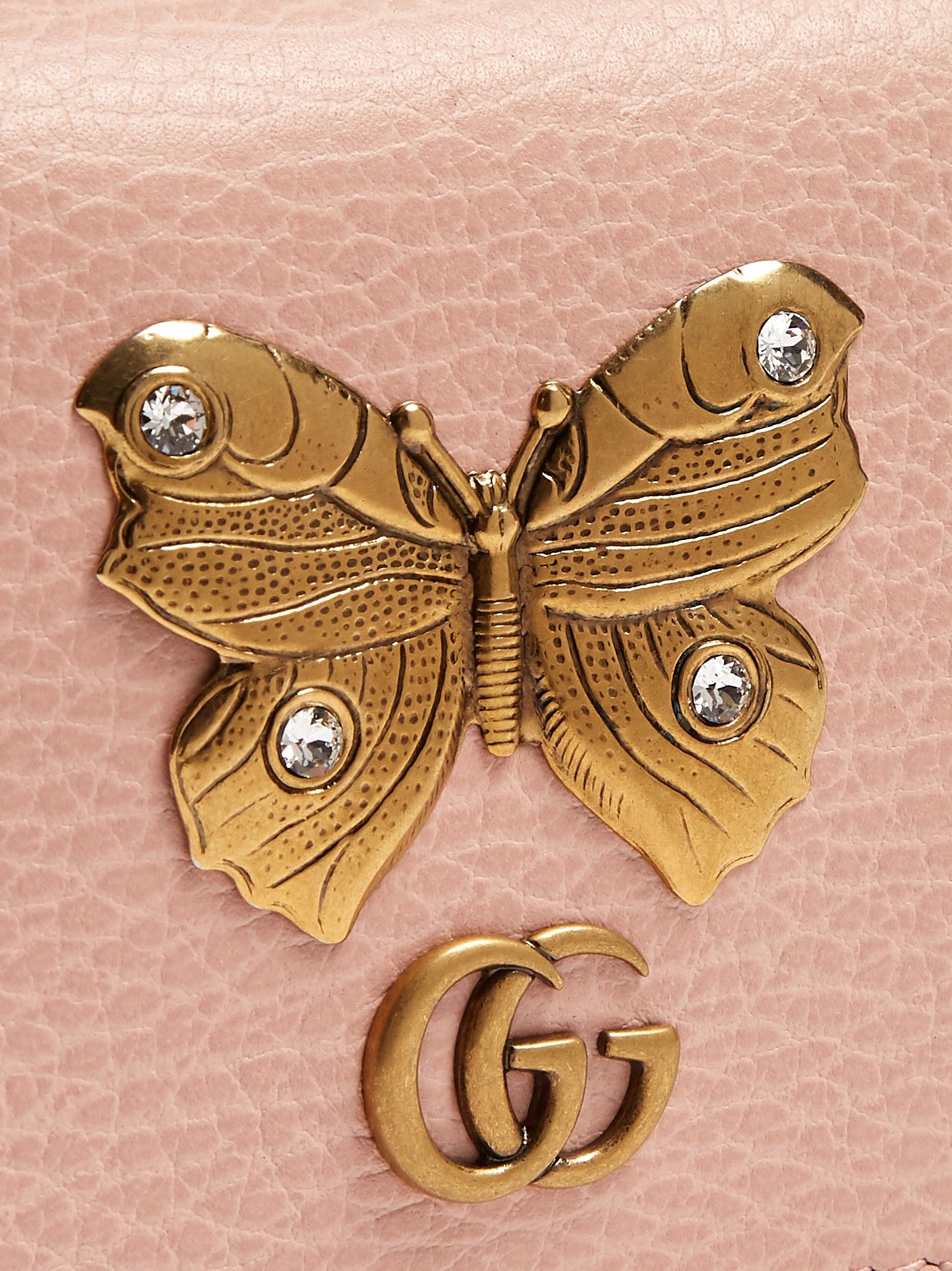 gucci - pink butterfly-embellished leather wallet - lyst
