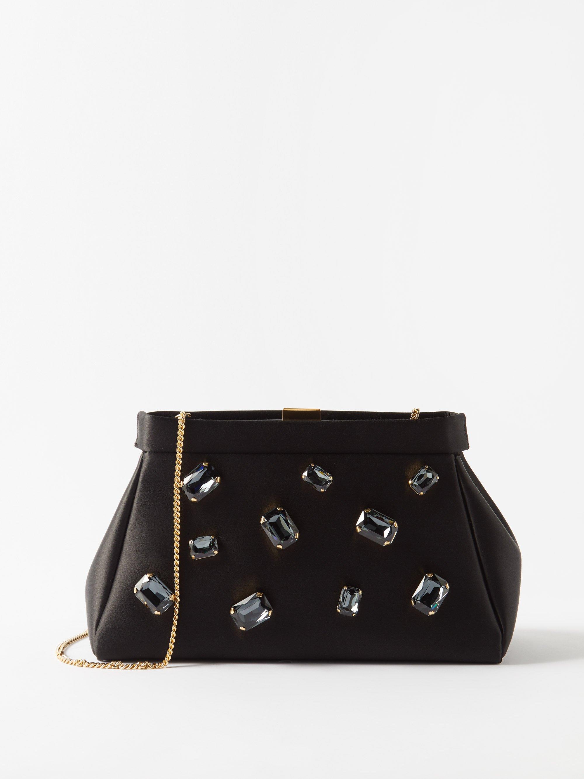 Crystal Embellished Satin And Leather Mini-pouch