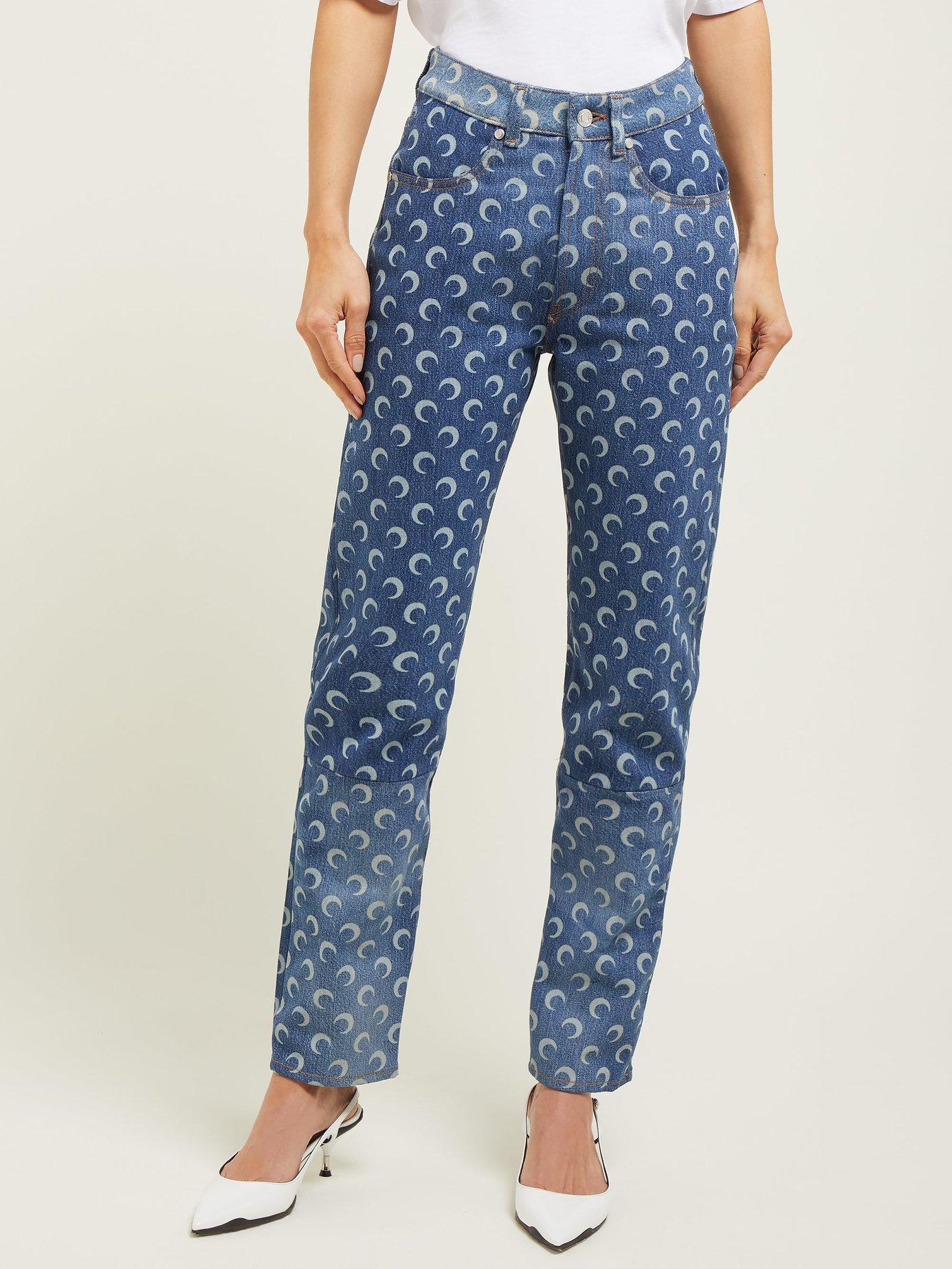 Marine Serre Crescent Moon Patterned Jeans in Blue | Lyst
