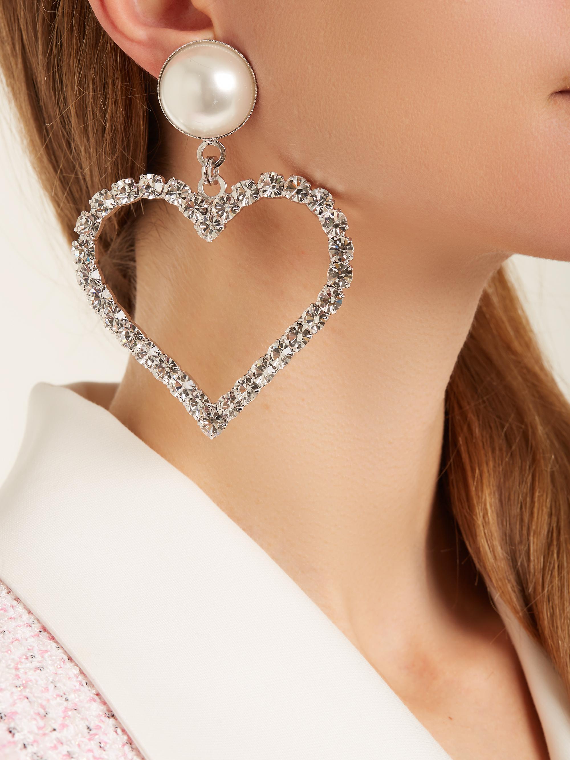 Alessandra Rich Crystal-embellished Heart-drop Earrings in Metallic | Lyst  UK