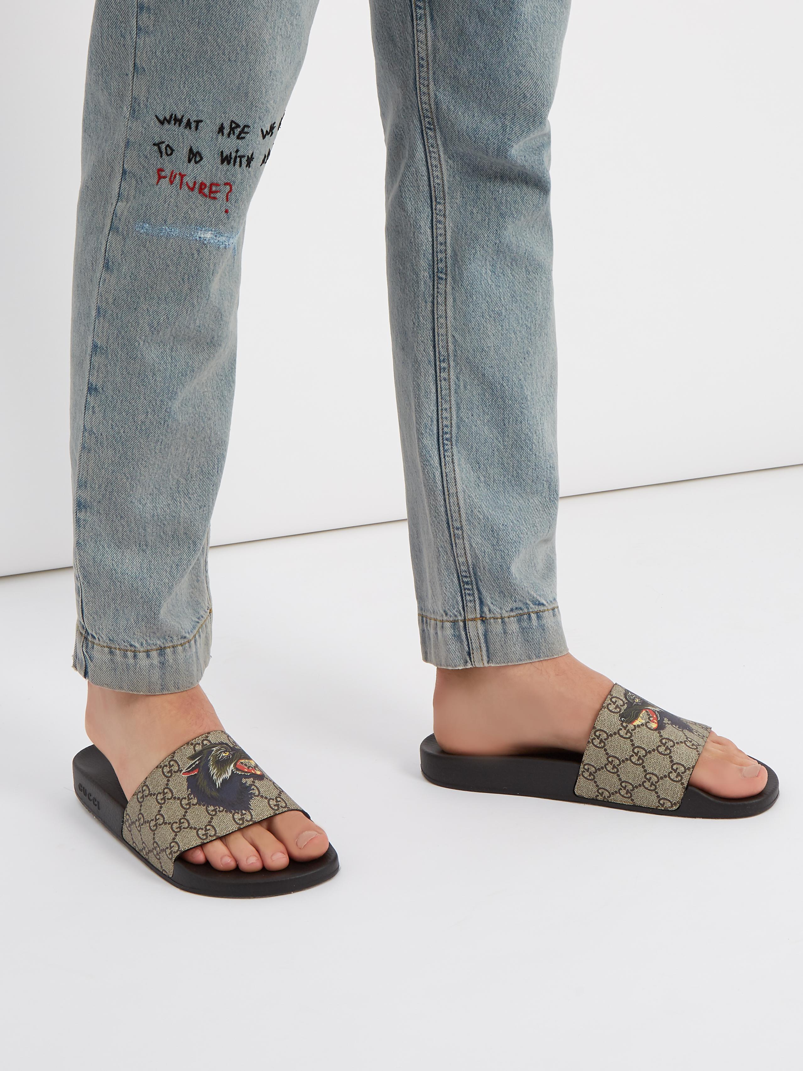 Gucci Wolf-print Gg Supreme Slides for Men | Lyst