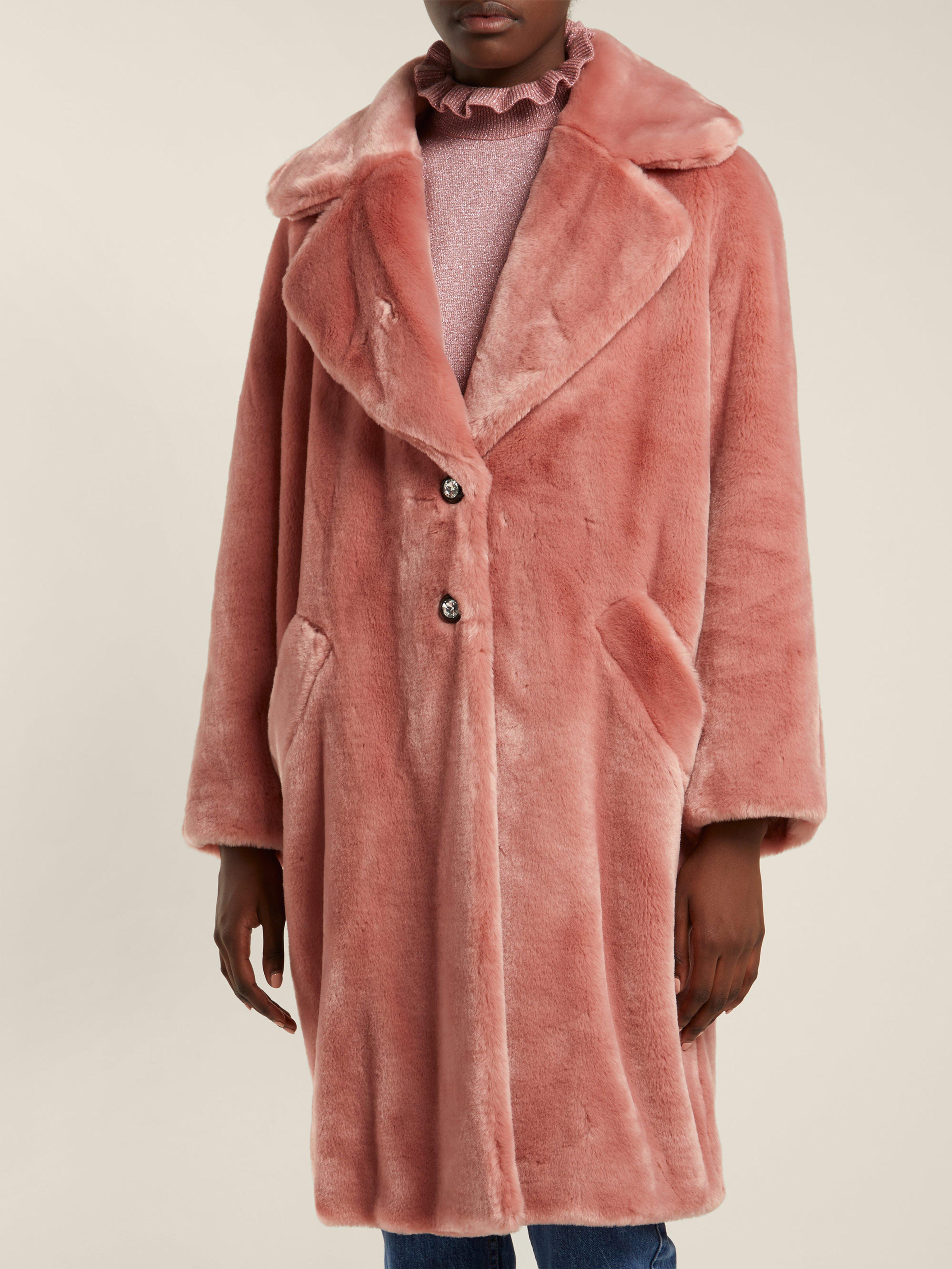Shrimps Eamon Crystal Buttoned Faux Fur Coat in Pink - Lyst