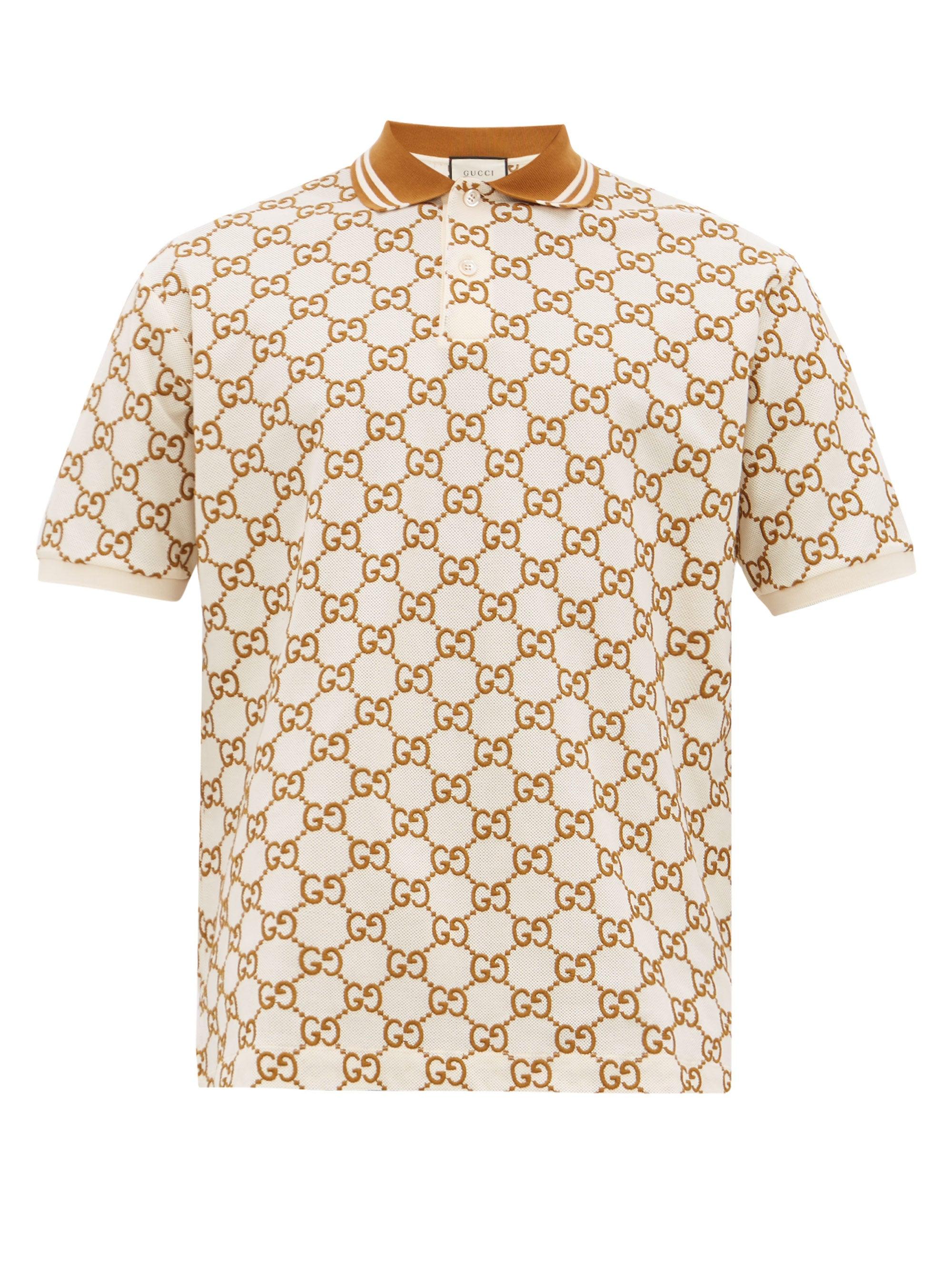 Stifte bekendtskab Stranden Transplant Gucci GG-embroidered Cotton-blend Piqué Polo Shirt in Brown for Men | Lyst