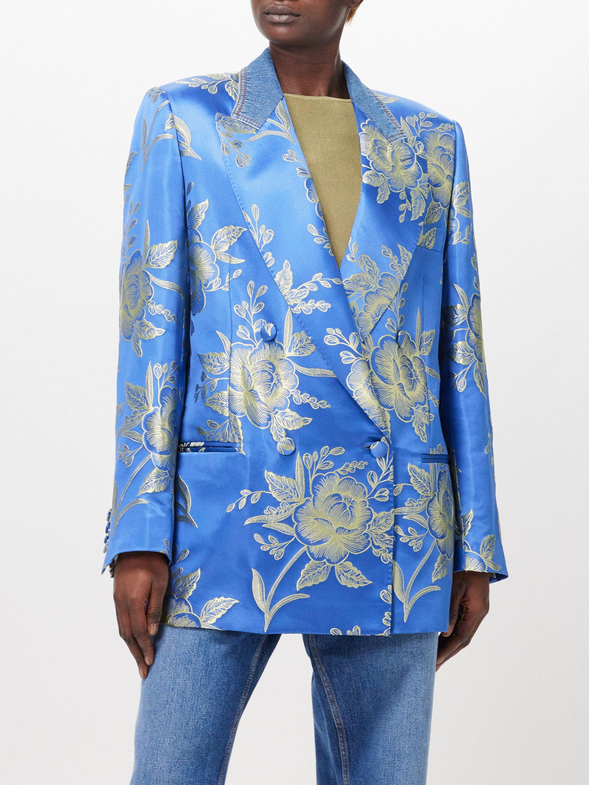 Etro Floral jacquard Satin Blazer in Blue Lyst UK