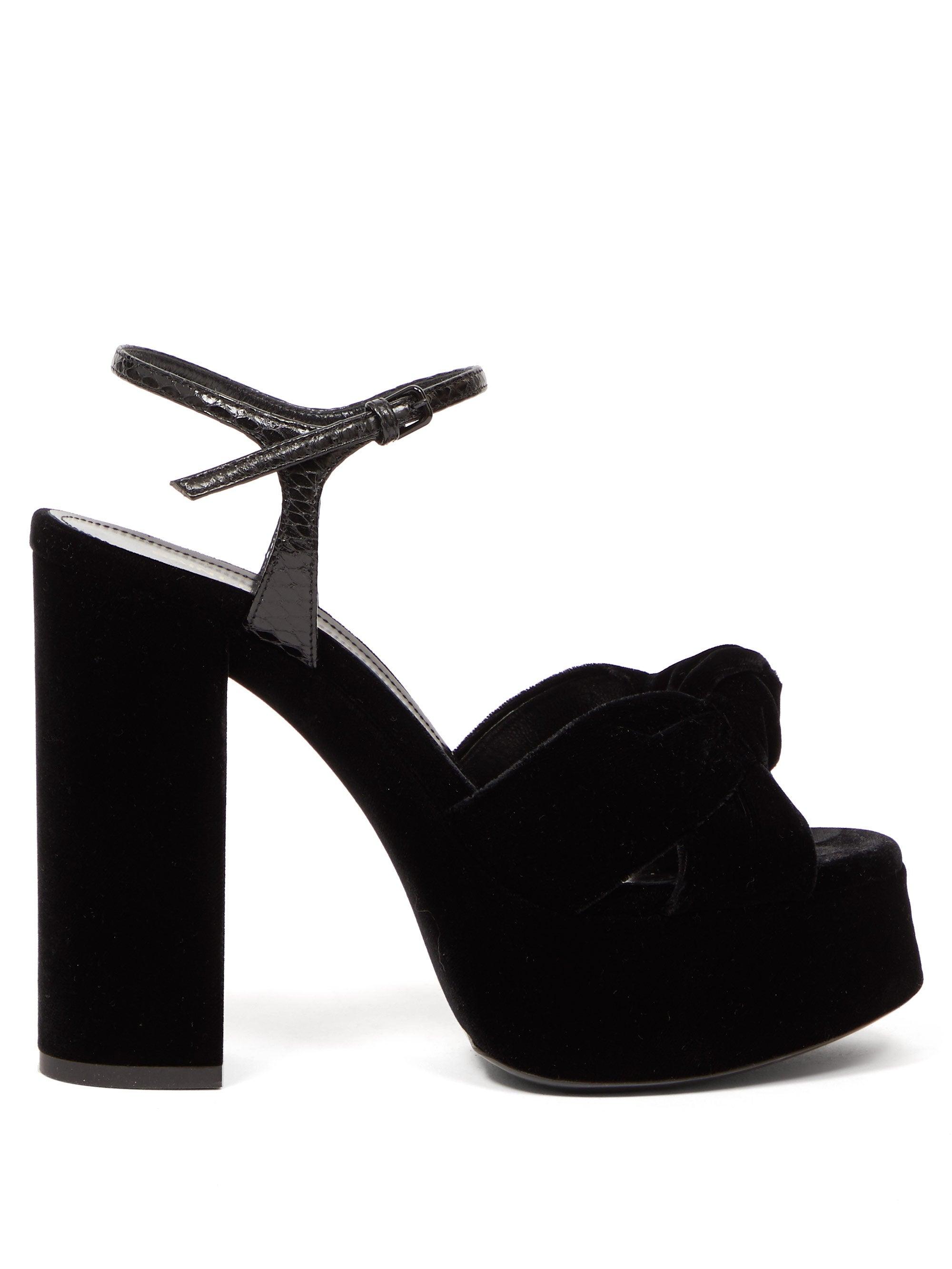fup I de fleste tilfælde Mangle Saint Laurent Bianca Knotted Velvet Platform Sandals in Black | Lyst